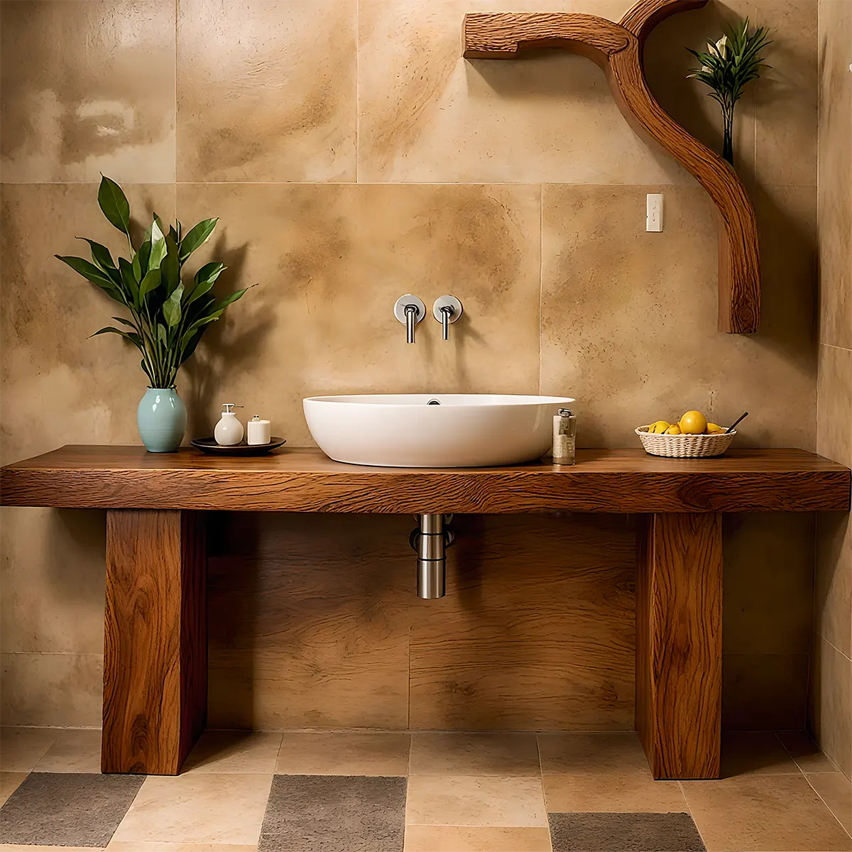 ZenFlow Solid Oak Vanity – Minimal Natural Bathroom Design