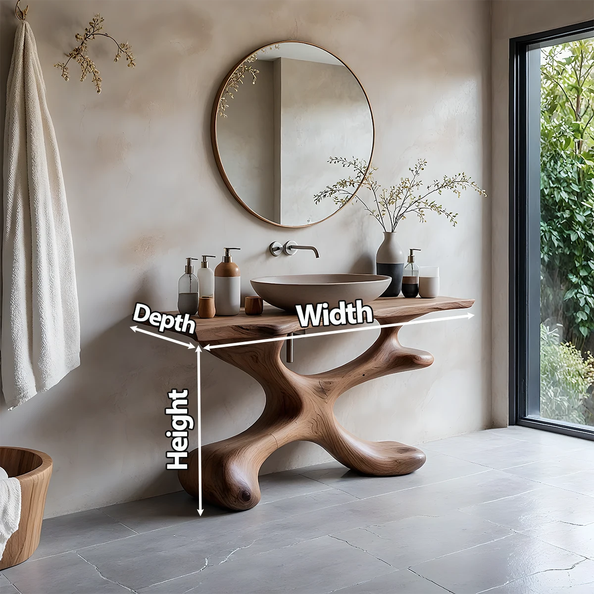 Organic Sculpted Solid Wood Vanity – Modern Biomorphic Bathroom Sink - Rustira