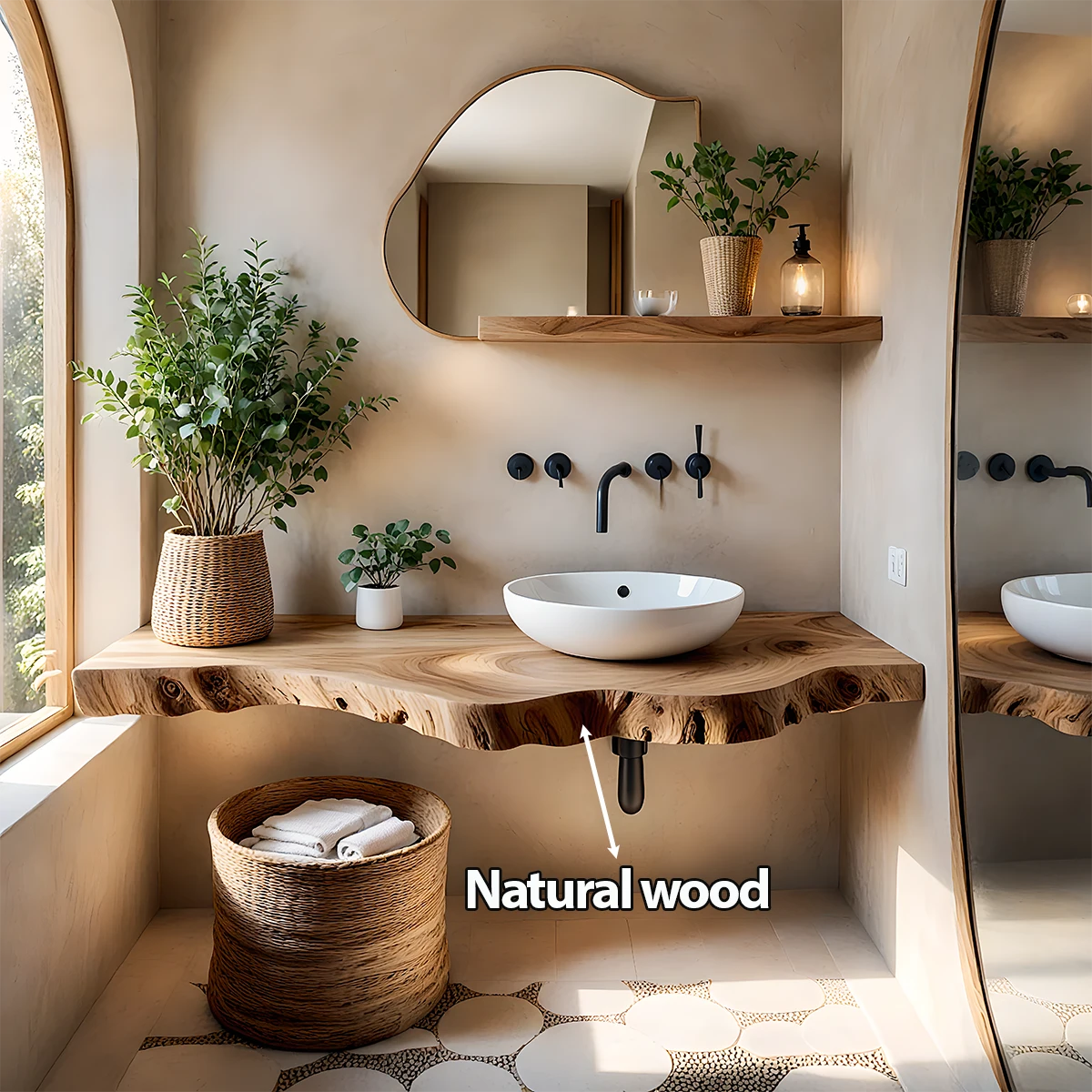 Live Edge Floating Bathroom Vanity — Organic Japandi Spa Design - Rustira