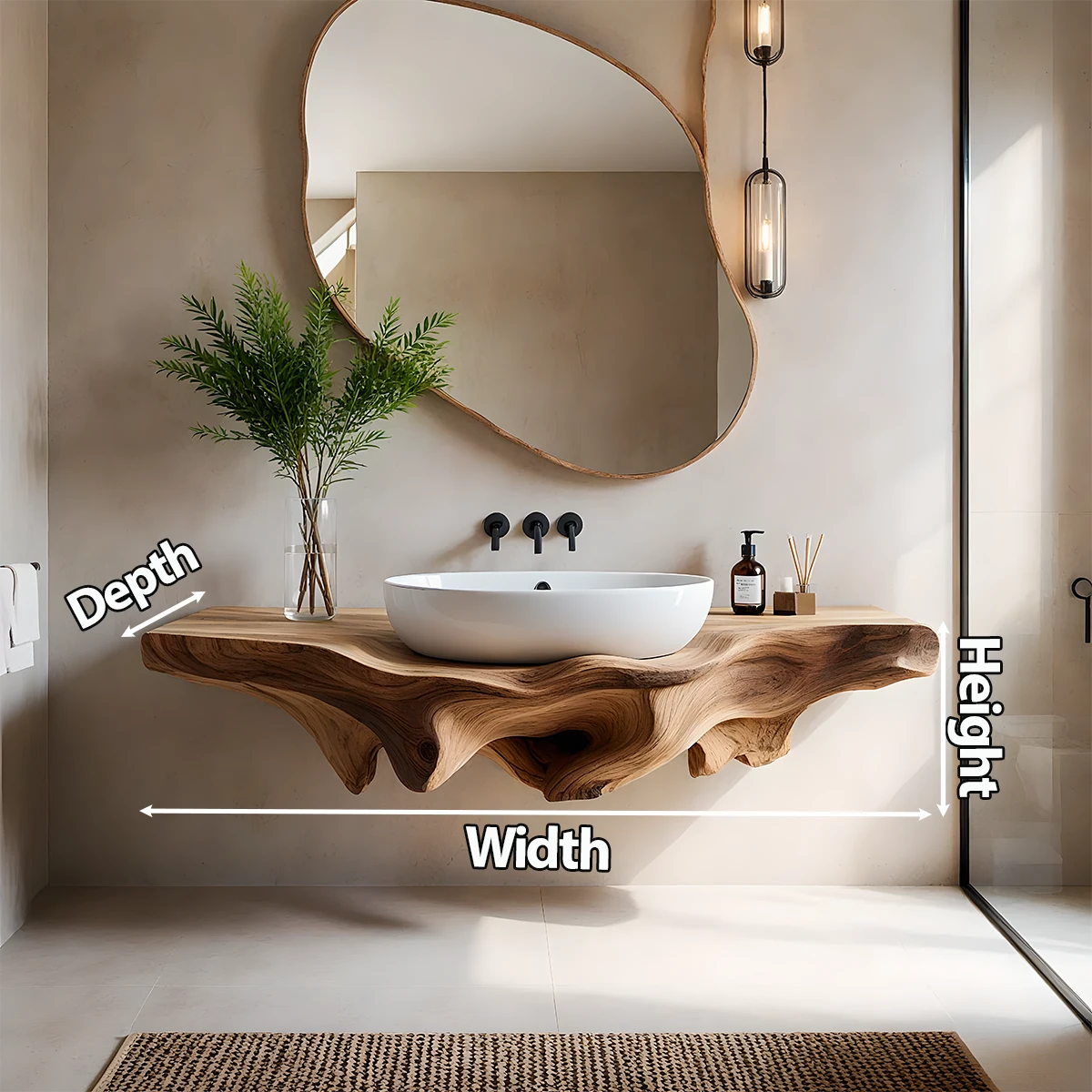 Sculpted Live Edge Floating Wood Bathroom Vanity Shelf - Rustira