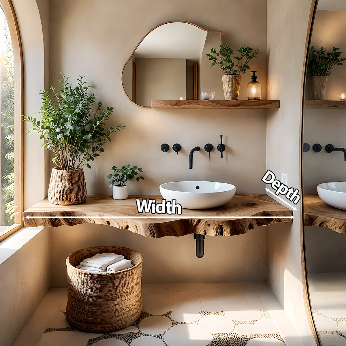 Live Edge Floating Bathroom Vanity — Organic Japandi Spa Design - Rustira