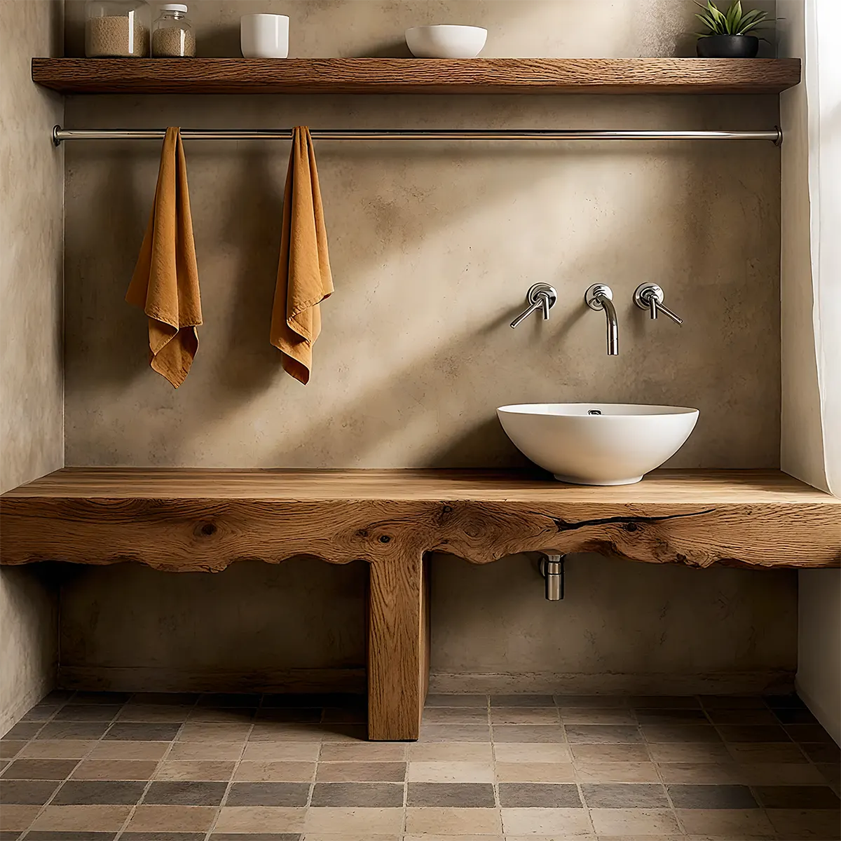 LiveEdge Solid Oak Vanity – Natural Spa Bathroom Design