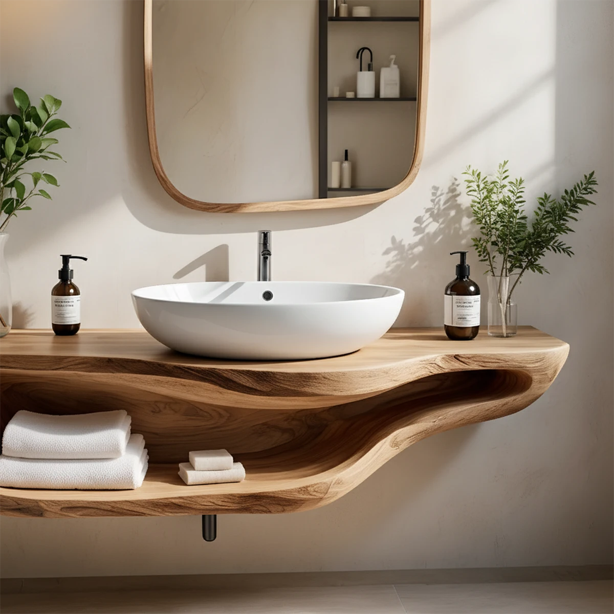 Handcrafted Live Edge Floating Bathroom Vanity With Shelf - Rustira