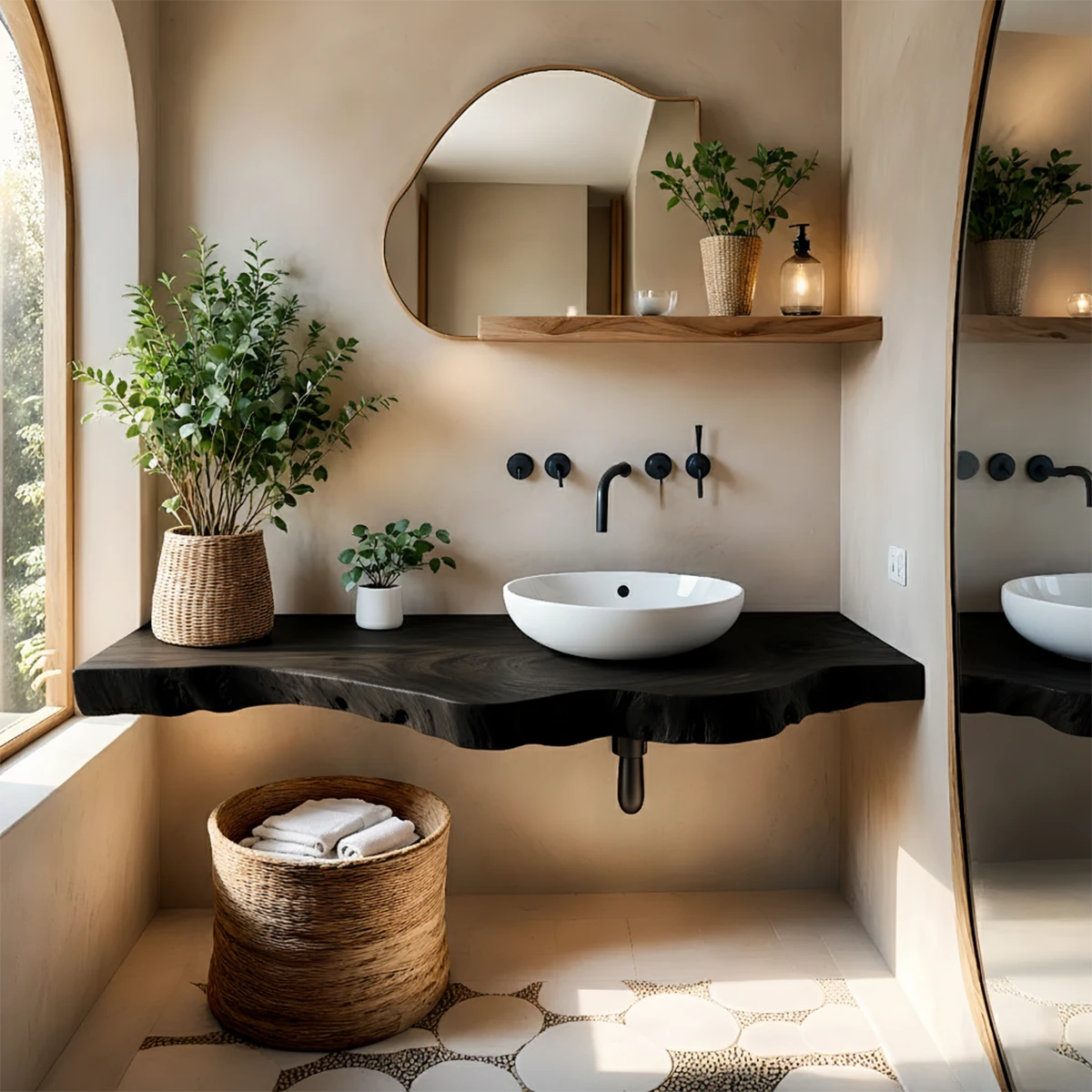 Live Edge Floating Bathroom Vanity — Organic Japandi Spa Design - Rustira