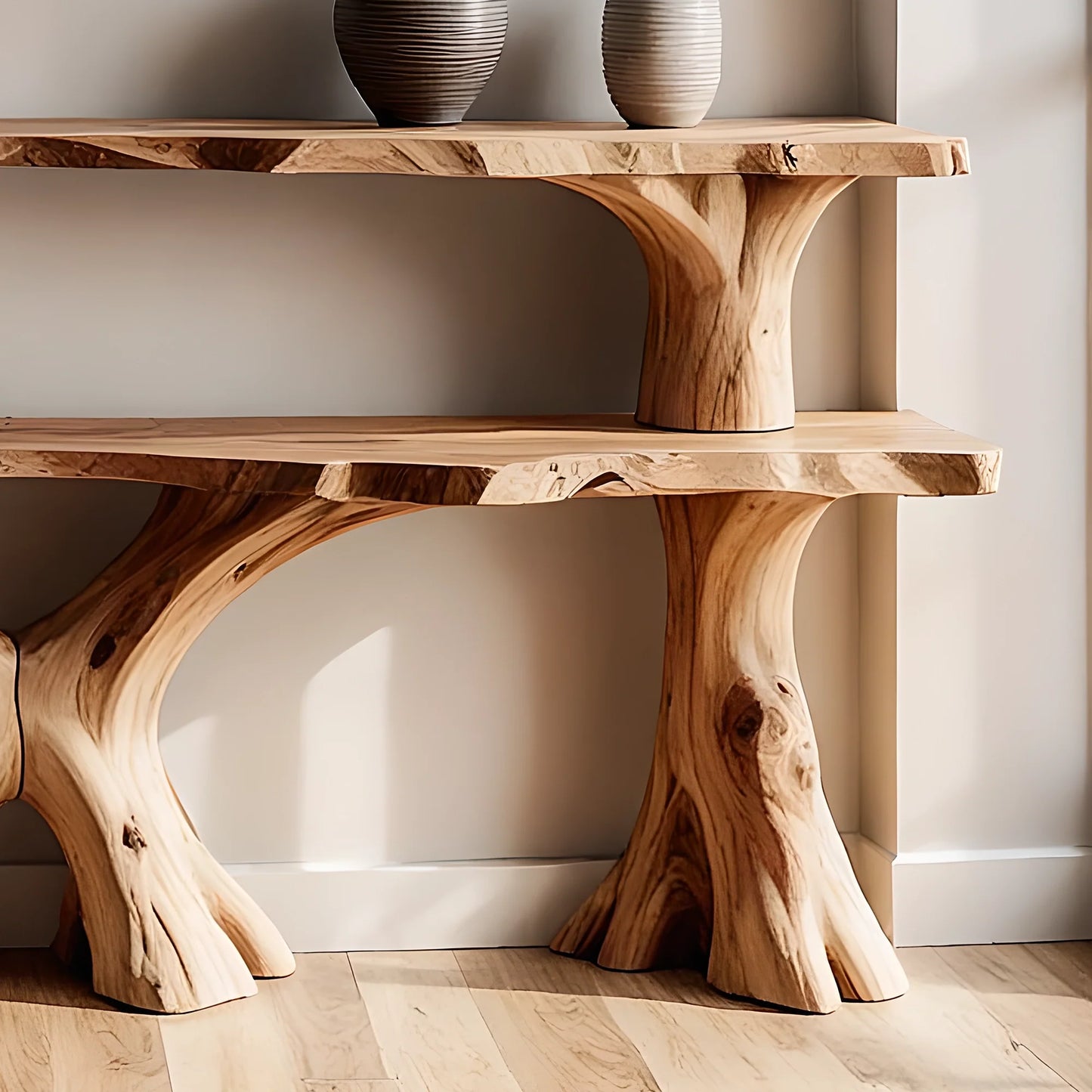 Handmade Solid Wood Console Table – Two-Tier Rustic Design