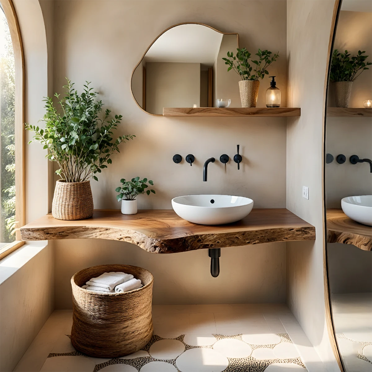 Live Edge Floating Bathroom Vanity — Organic Japandi Spa Design - Rustira