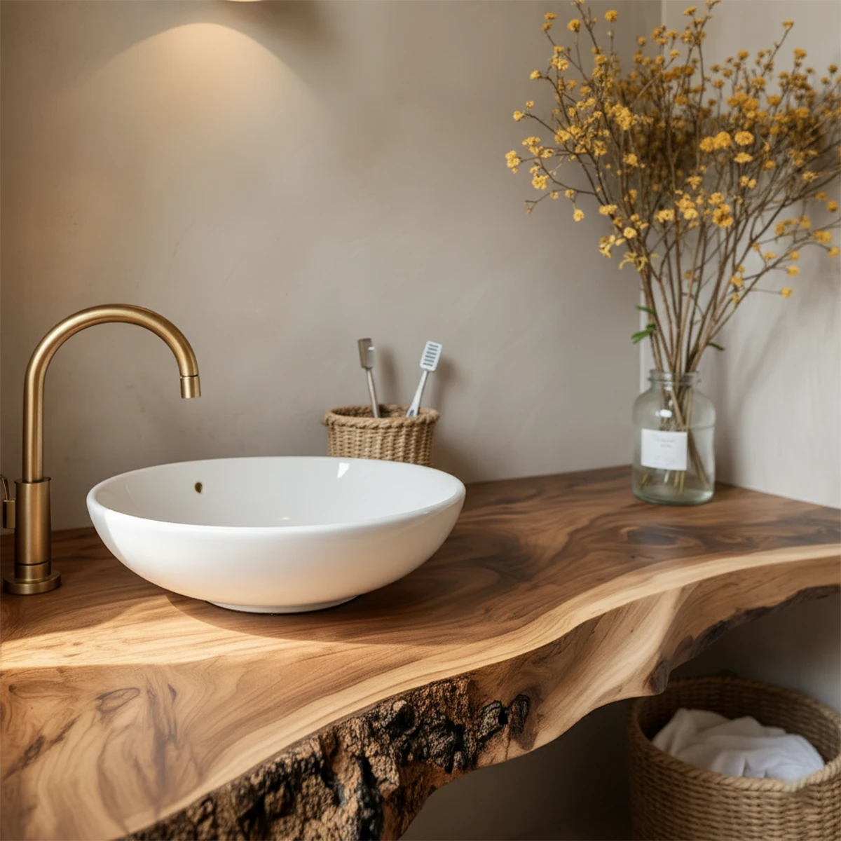 Rustic Live Edge Floating Wood Bathroom Vanity Shelf – Handcrafted - Rustira