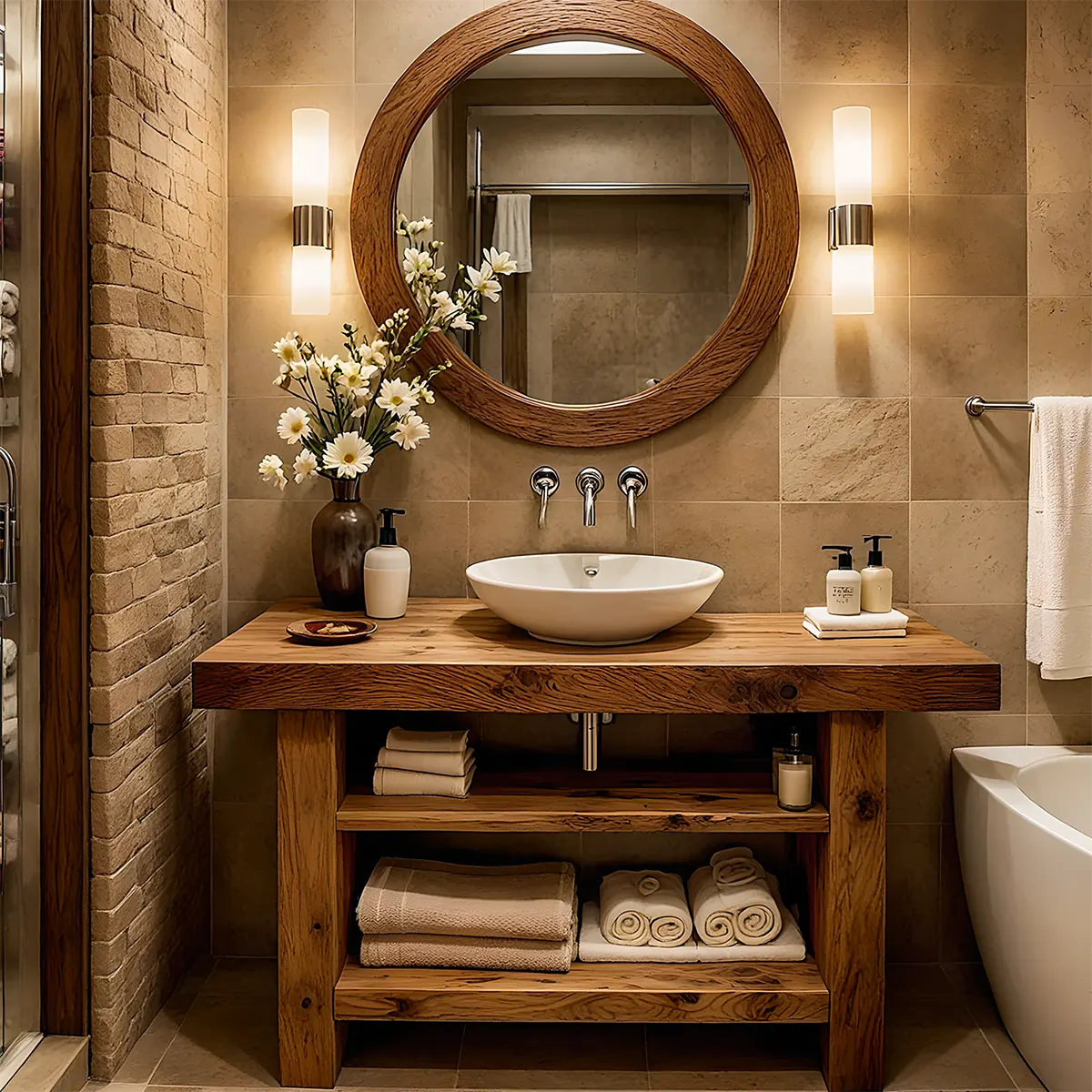 Rustic Oak Bathroom Vanity – Solid Wood Handcrafted Style