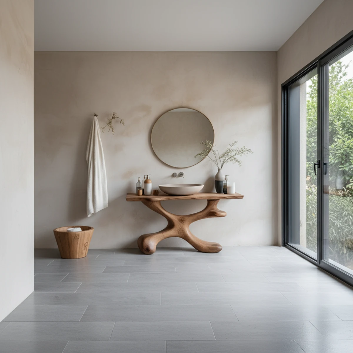 Organic Sculpted Solid Wood Vanity – Modern Biomorphic Bathroom Sink - Rustira