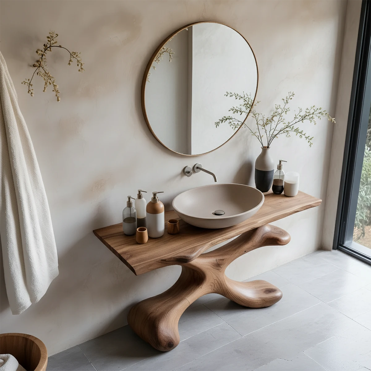 Organic Sculpted Solid Wood Vanity – Modern Biomorphic Bathroom Sink - Rustira