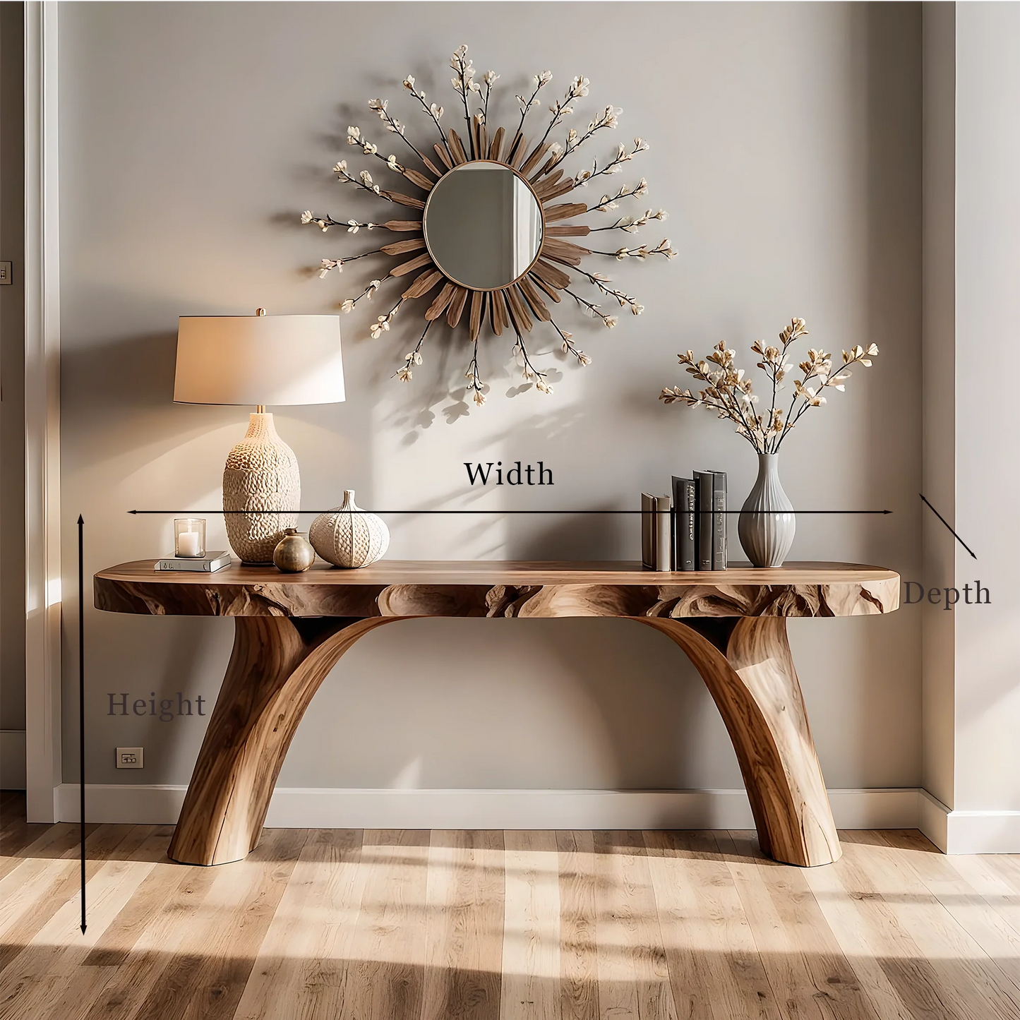 Home Console with Tree Root Base – Rustic Solid Wood Craftsmanship