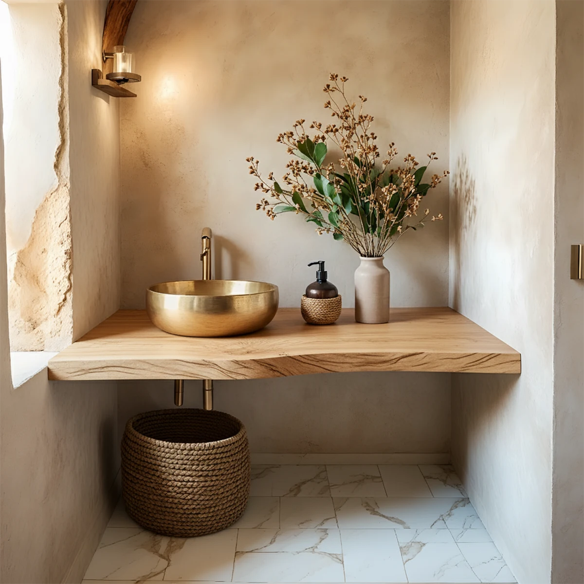 Live Edge Solid Wood Bathroom Vanity Shelf – Custom Floating Slab - Rustira