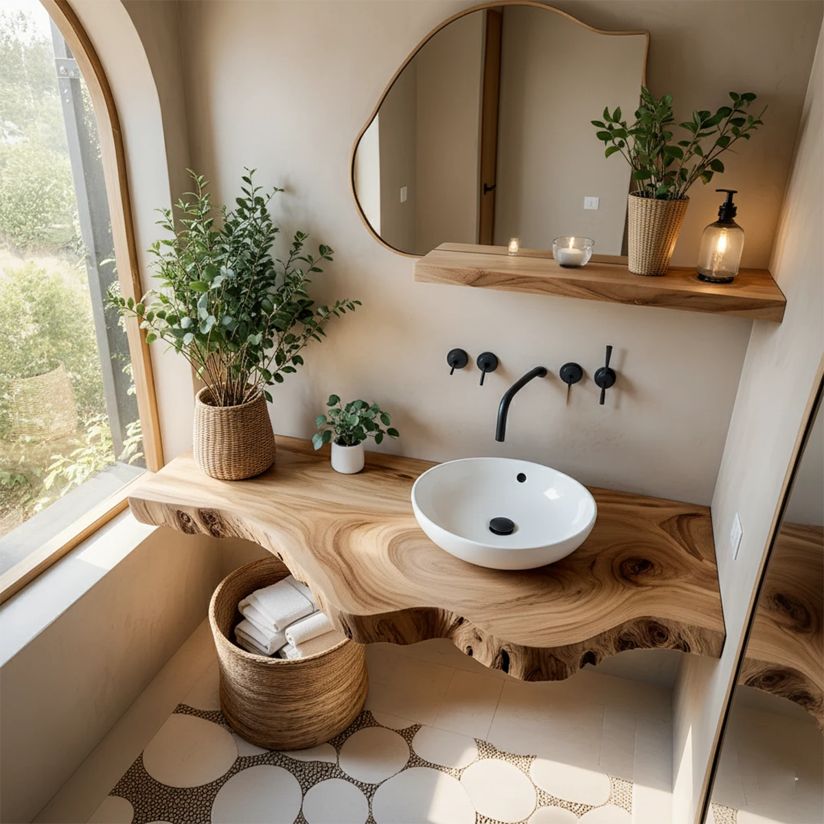 Live Edge Floating Bathroom Vanity — Organic Japandi Spa Design - Rustira