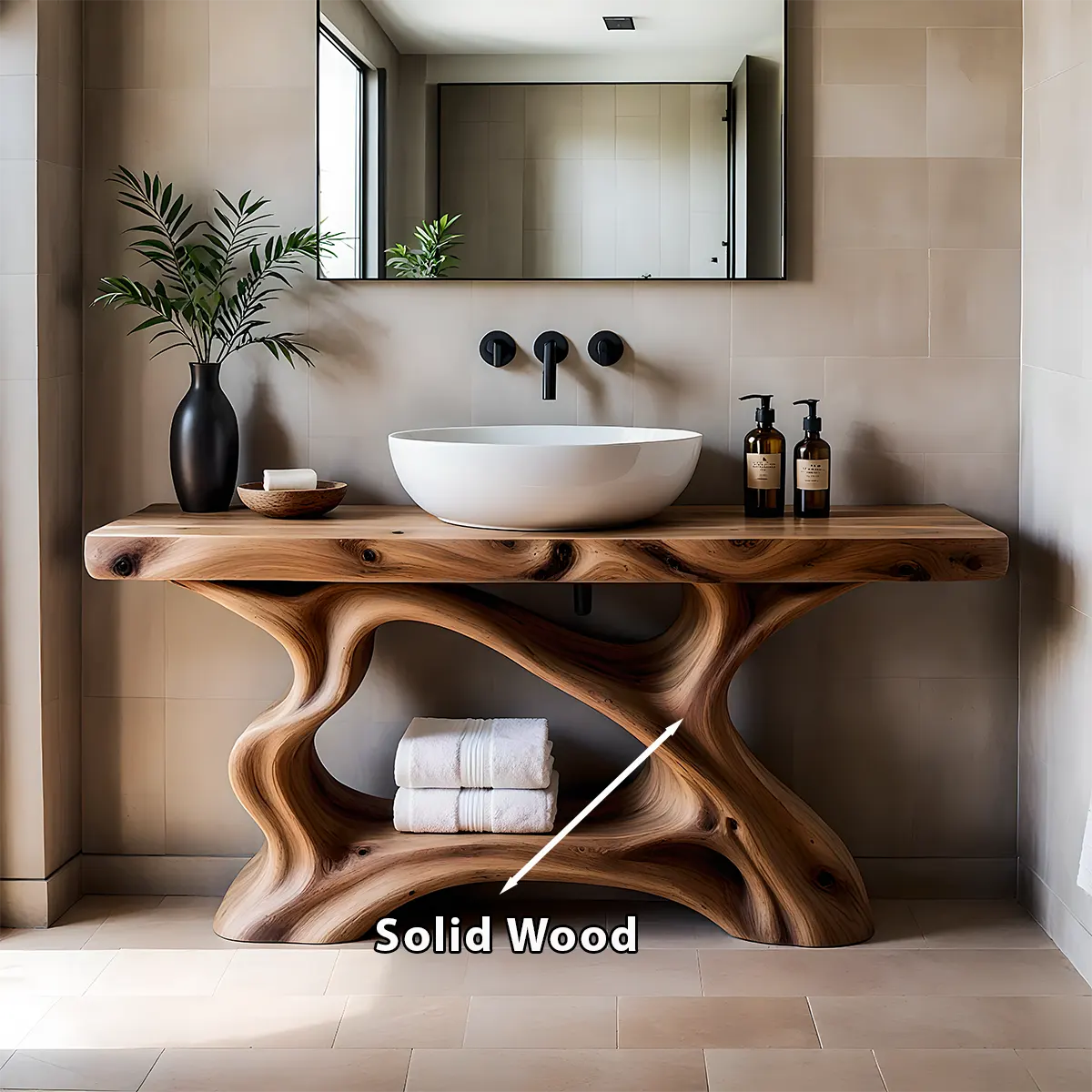 Rustic Sculpted Solid Wood Live Edge Bathroom Vanity - Rustira