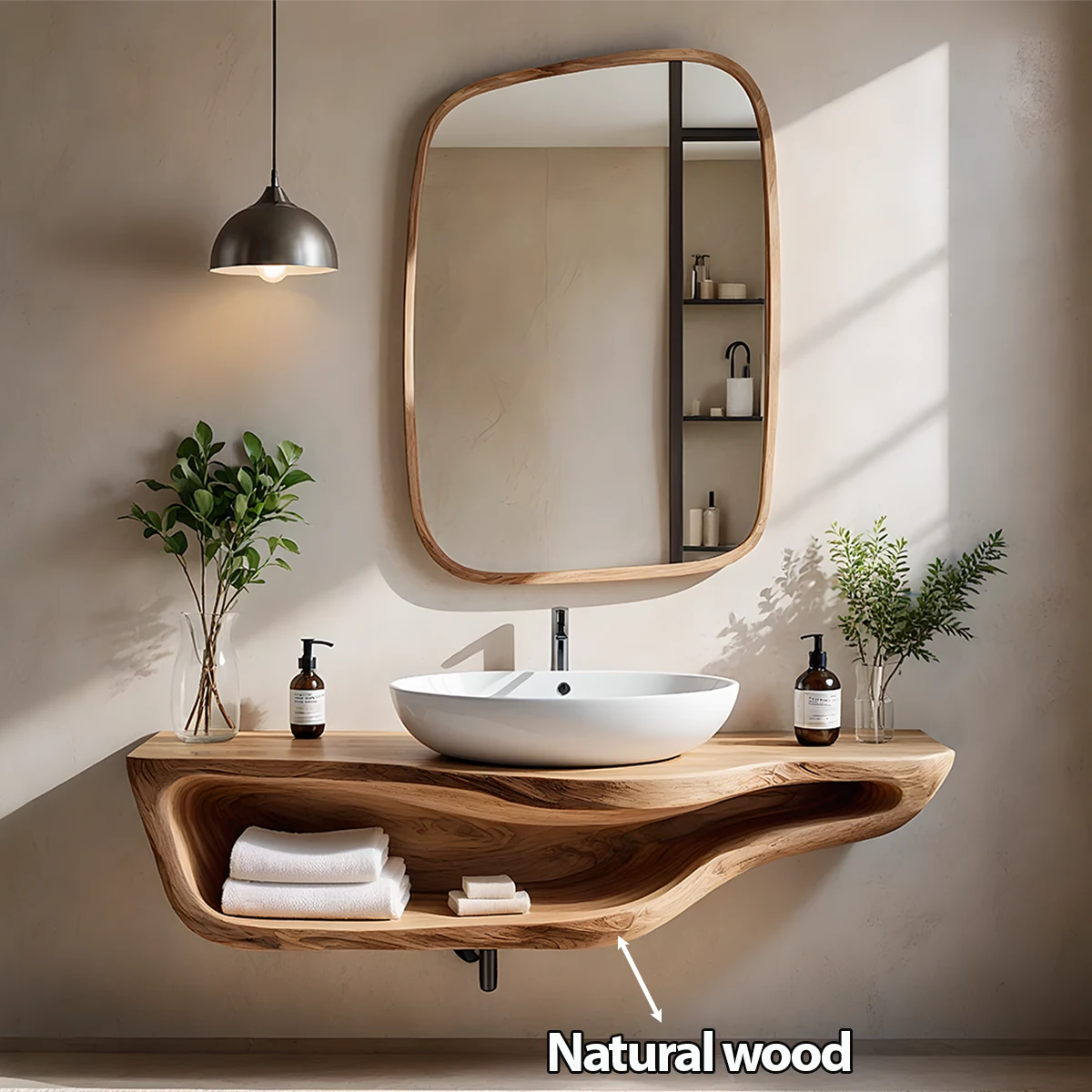 Handcrafted Live Edge Floating Bathroom Vanity With Shelf - Rustira