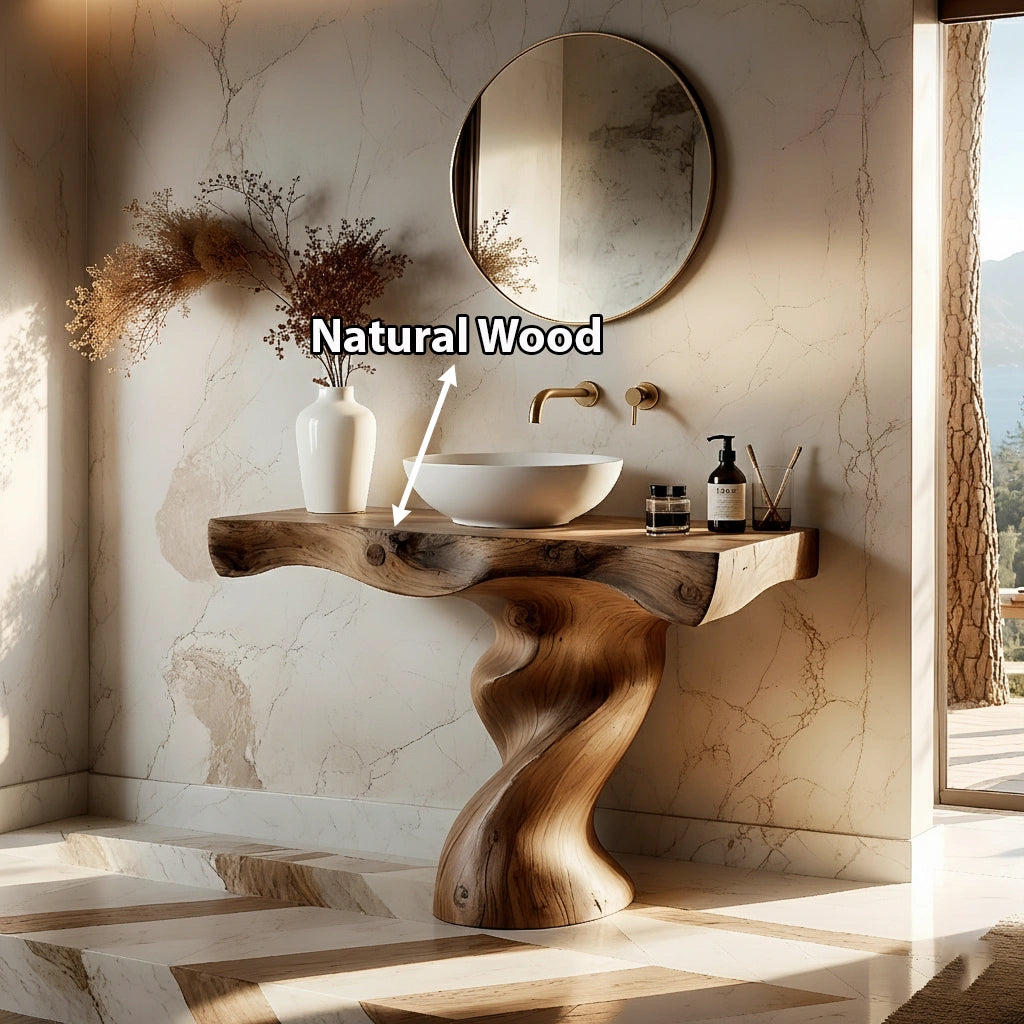Handcrafted Live Edge Vanity with Sculpted Twisted Wood Base - Rustira