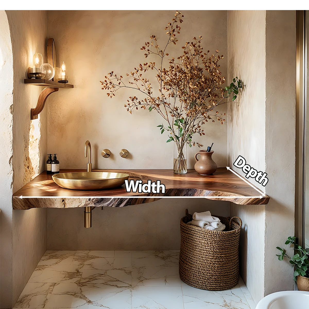 Live Edge Corner Floating Bathroom Vanity — Organic Wabi-Sabi Luxury - Rustira