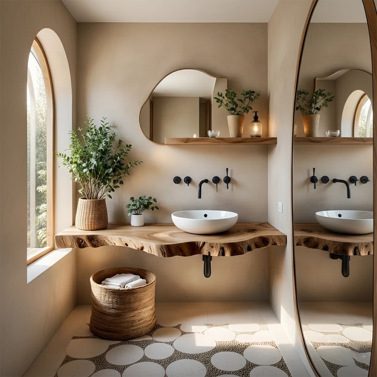 Live Edge Floating Bathroom Vanity — Organic Japandi Spa Design - Rustira