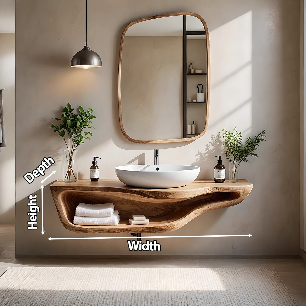 Handcrafted Live Edge Floating Bathroom Vanity With Shelf - Rustira