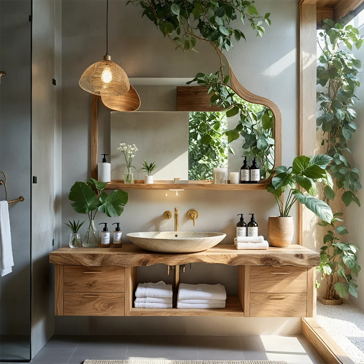 Artistic Live Edge Floating Vanity – Organic Japandi Spa Bathroom Console - Rustira