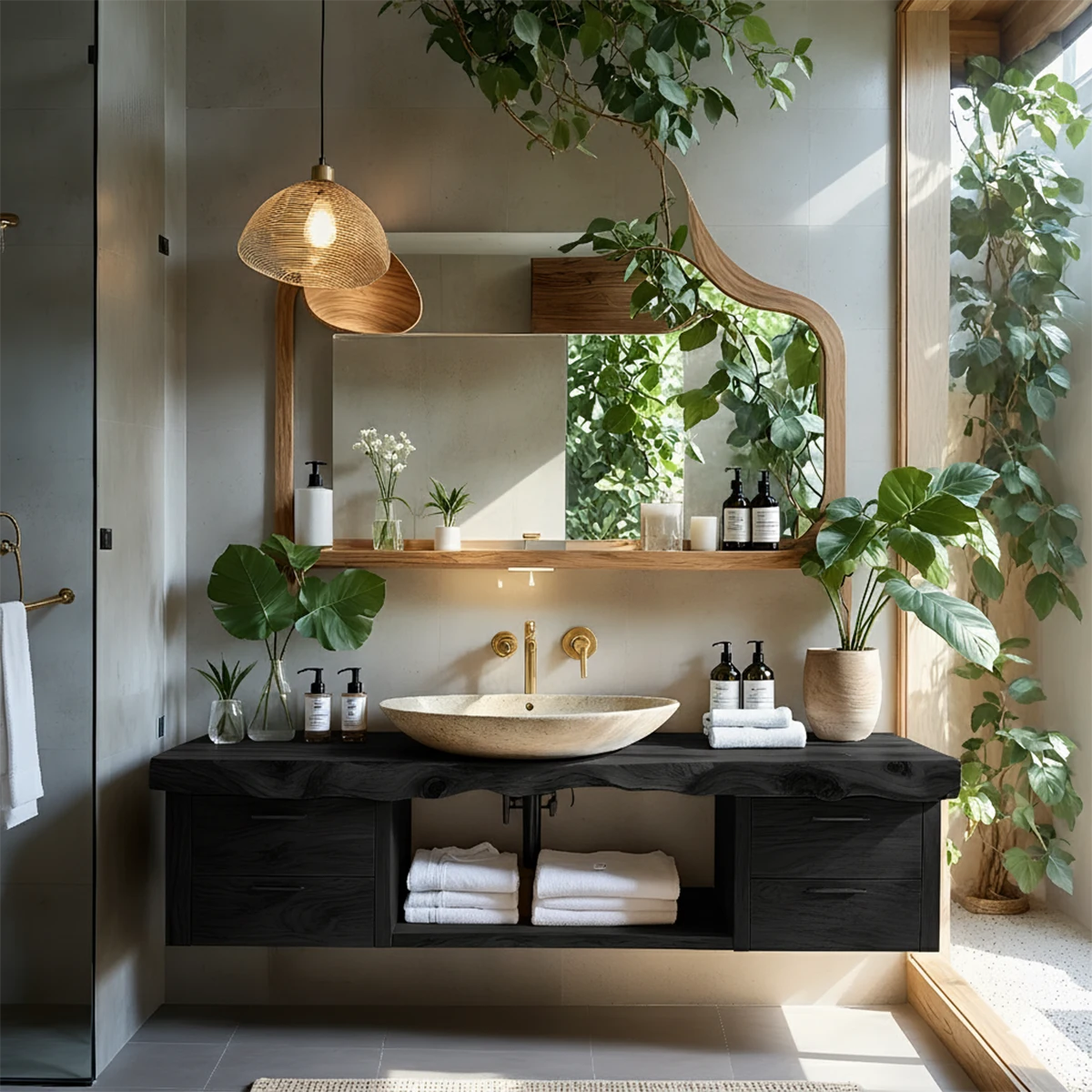 Artistic Live Edge Floating Vanity – Organic Japandi Spa Bathroom Console - Rustira