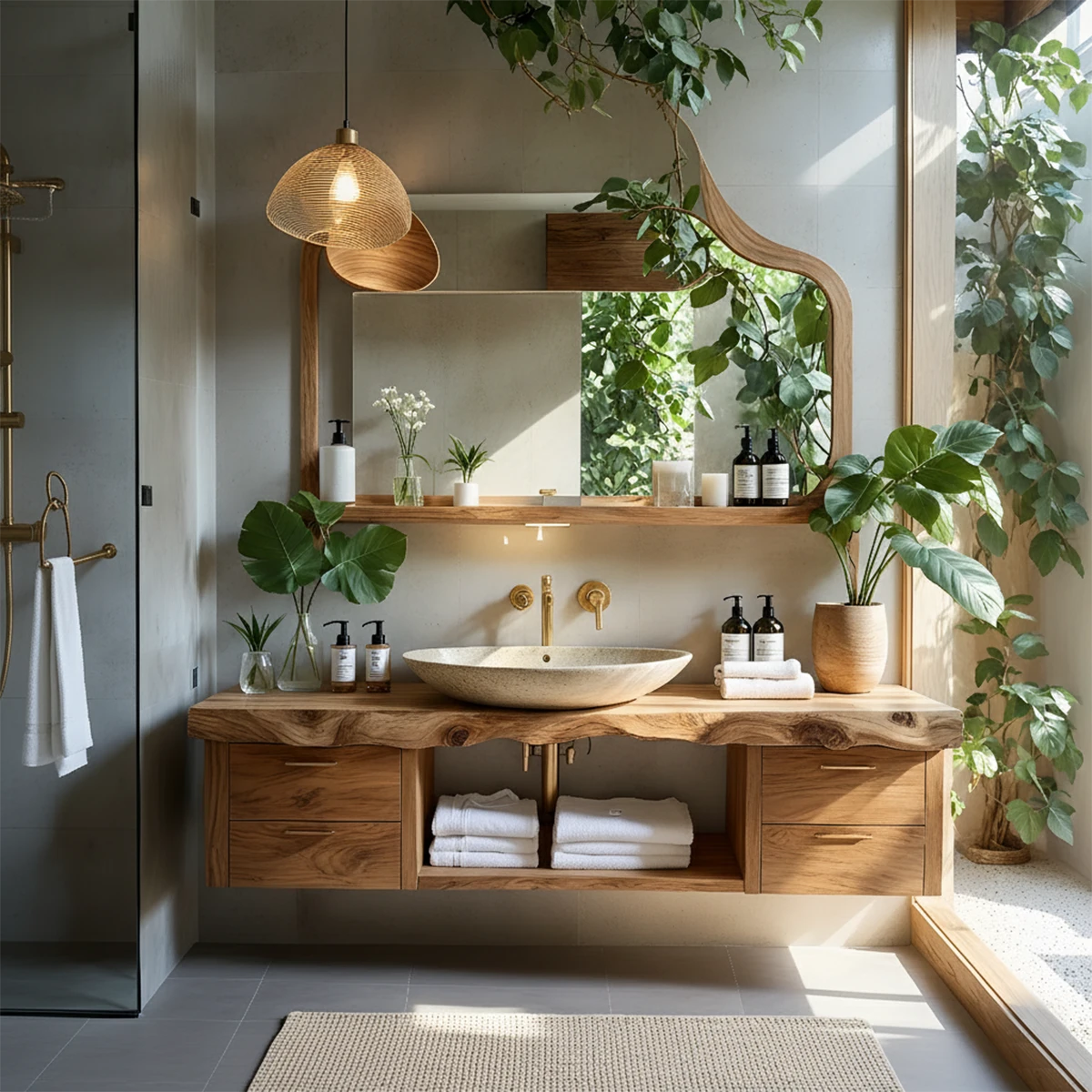 Artistic Live Edge Floating Vanity – Organic Japandi Spa Bathroom Console - Rustira