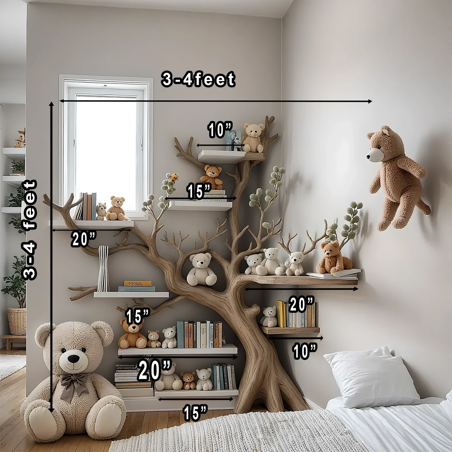 Artistic solid wood bookshelf for children - Natural wood creates bedroom highlight