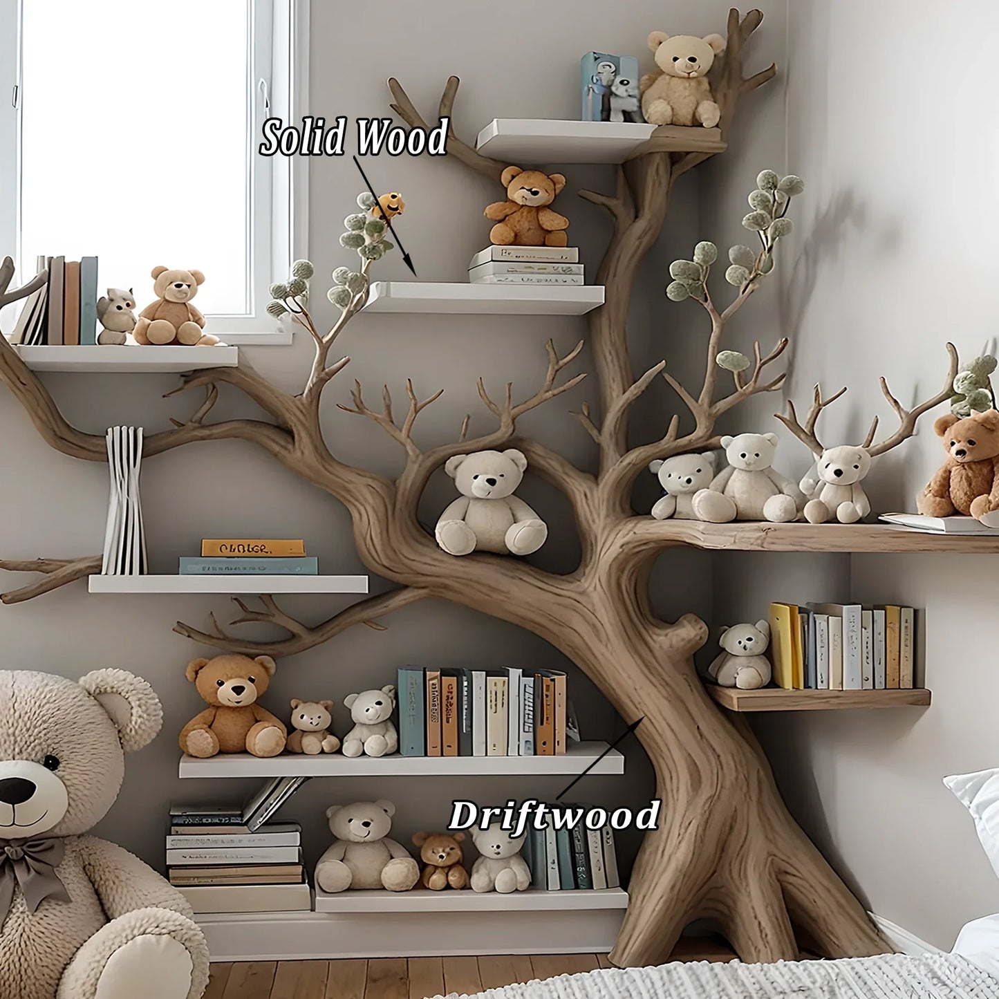 Artistic solid wood bookshelf for children - Natural wood creates bedroom highlight