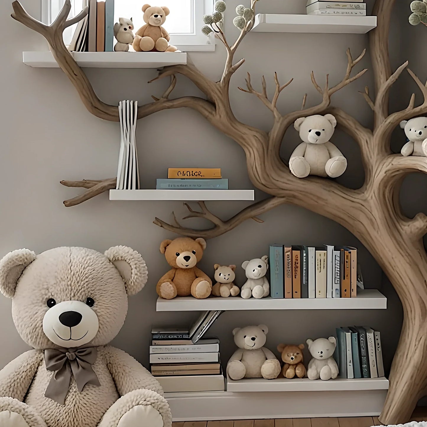 Artistic solid wood bookshelf for children - Natural wood creates bedroom highlight
