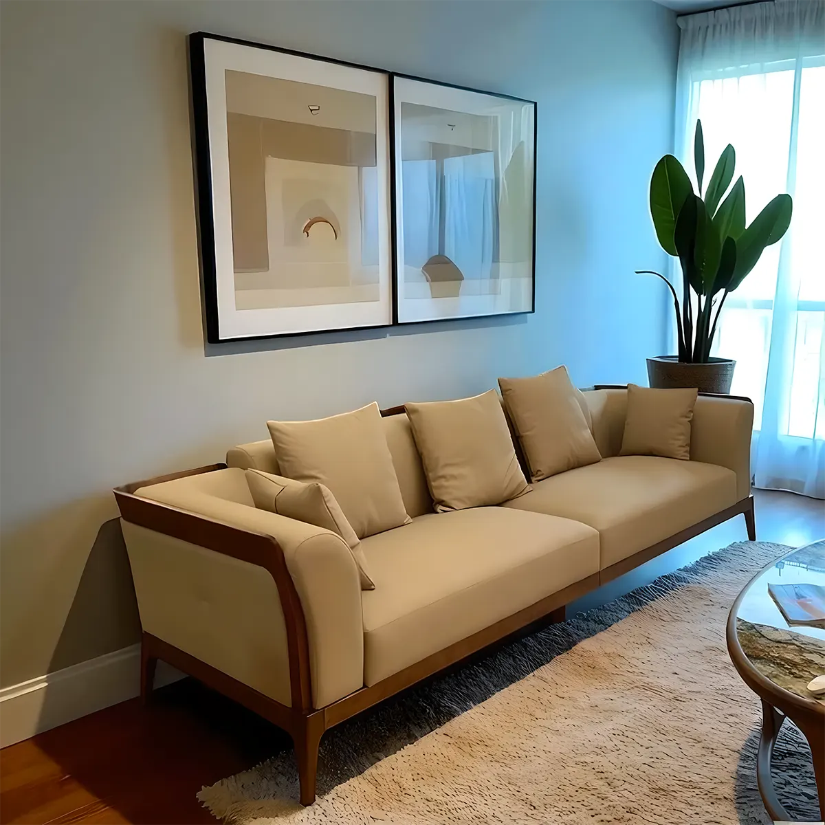 Ash Wood Sofa Covered With High-Quality Fabric - Modern, Minimalist And Sophisticated Style