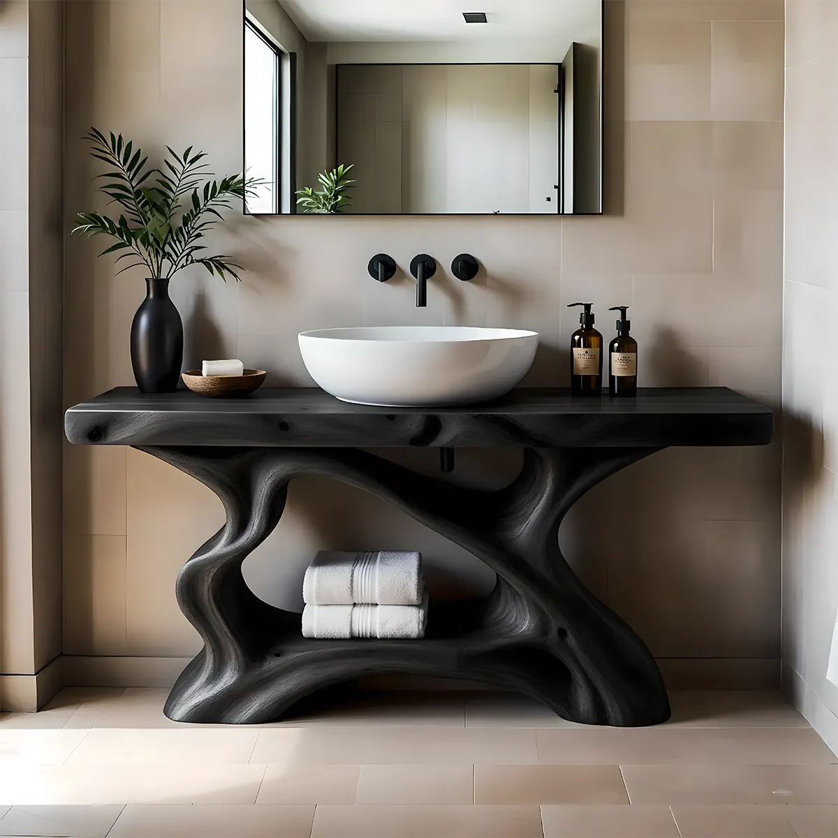 Rustic Sculpted Solid Wood Live Edge Bathroom Vanity - Rustira