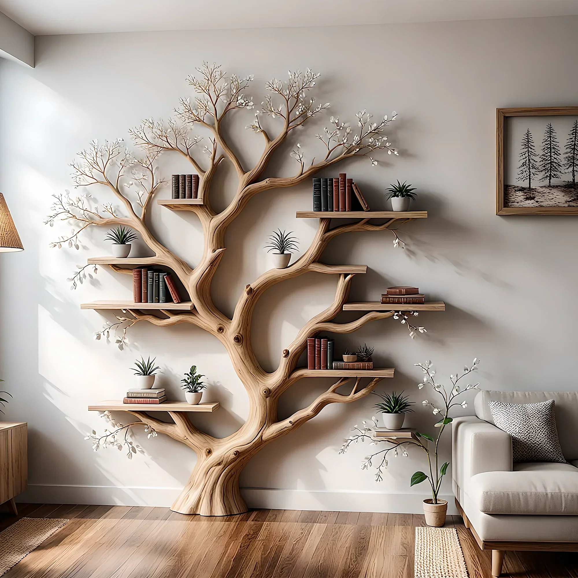 Decorative Wooden Tree Shelf – Minimalist & Functional