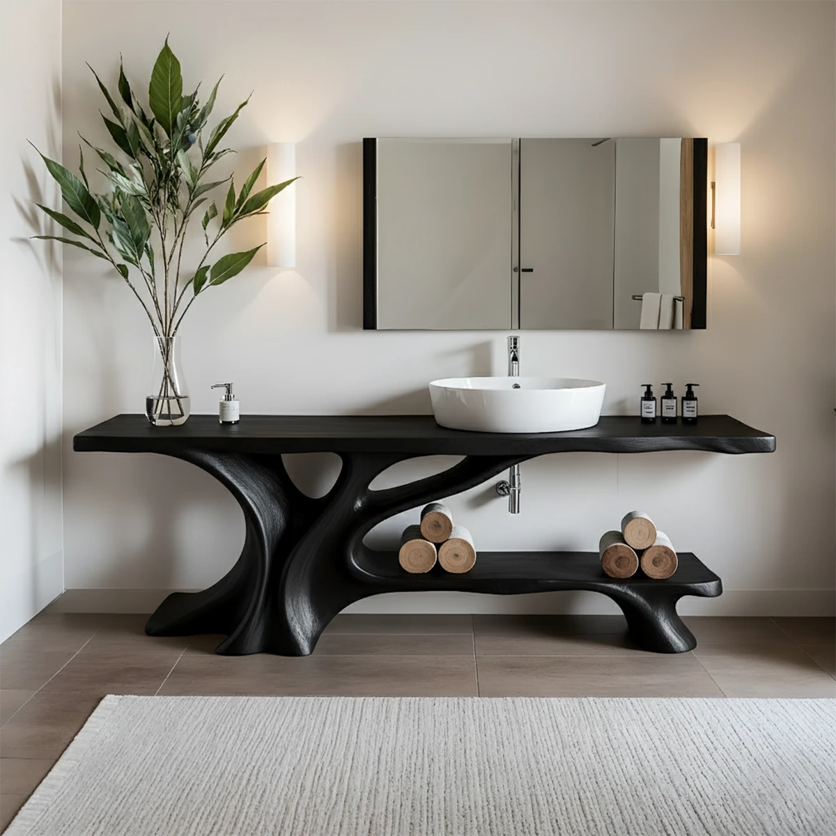 Branch Form Solid Wood Vanity with Flowing Organic Structure - Rustira