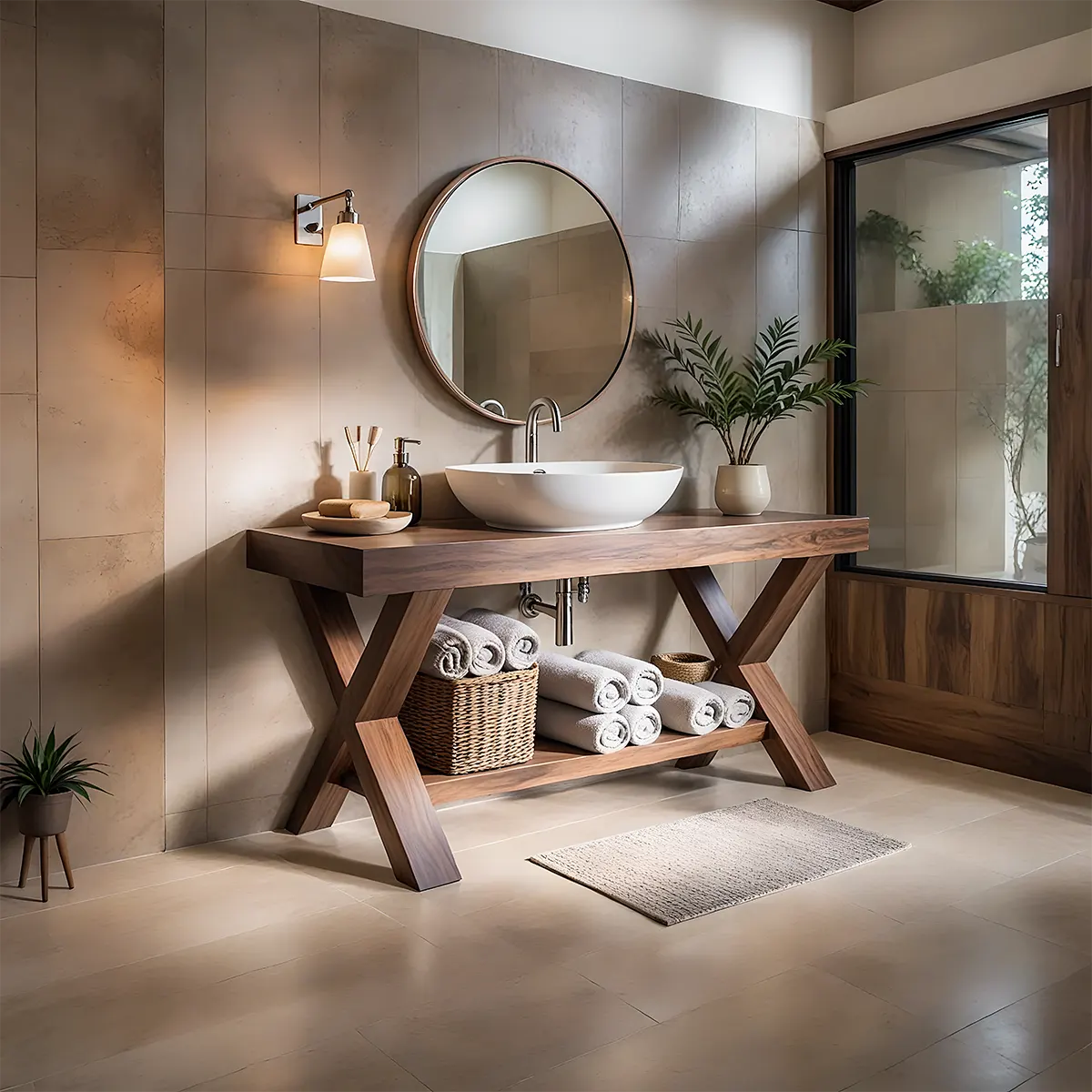 CrossBeam Vanity – Solid Wood Rustic Bathroom Design - Rustira