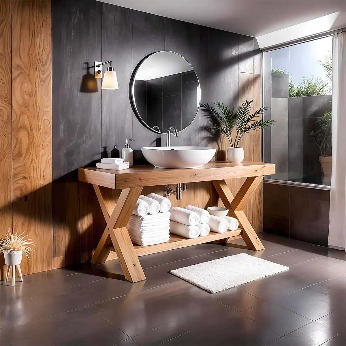CrossBeam Vanity – Solid Wood Rustic Bathroom Design - Rustira