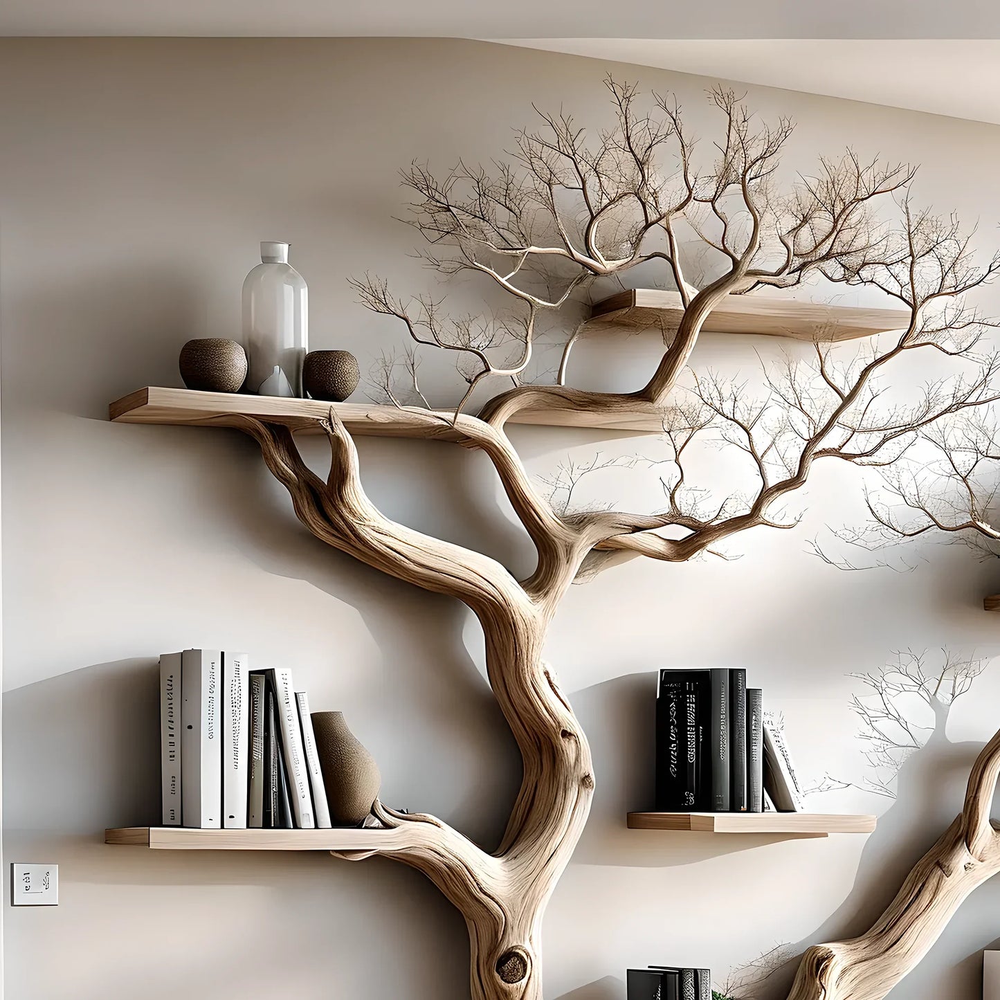 Decorative shelf made of natural driftwood, 100% handmade, solid wood, tree-shaped bookshelf, gift