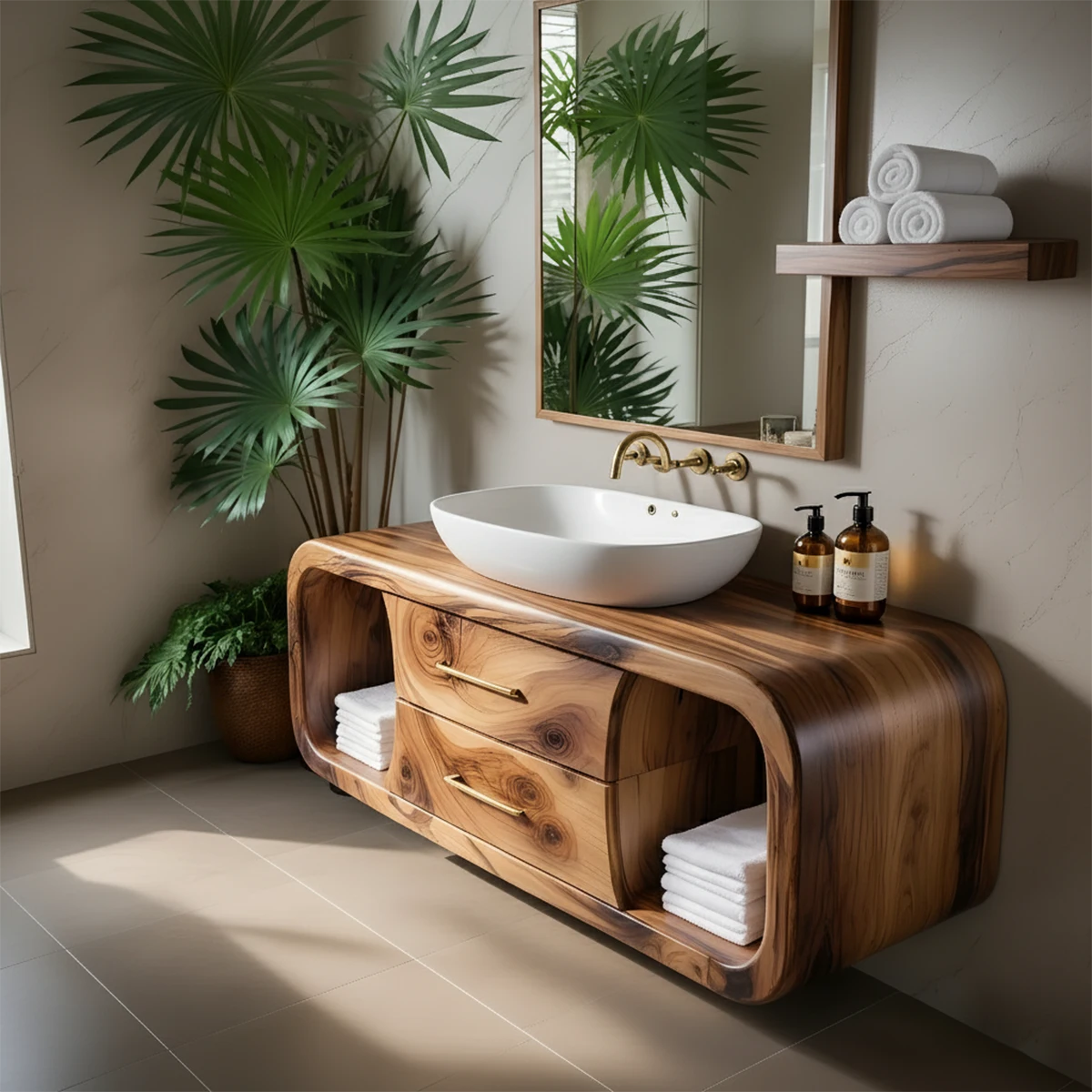 Elysian Bathroom Vanity – Natural Solid Wood Organic Modern - Rustira