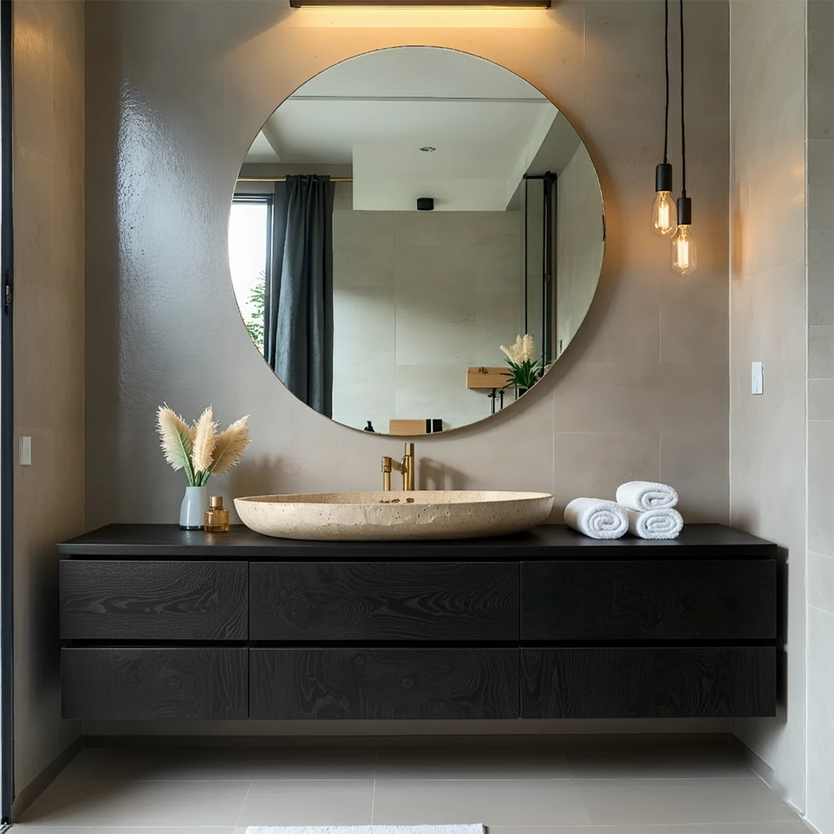 Floating Solid Wood Bathroom Vanity with Modern Storage - Rustira