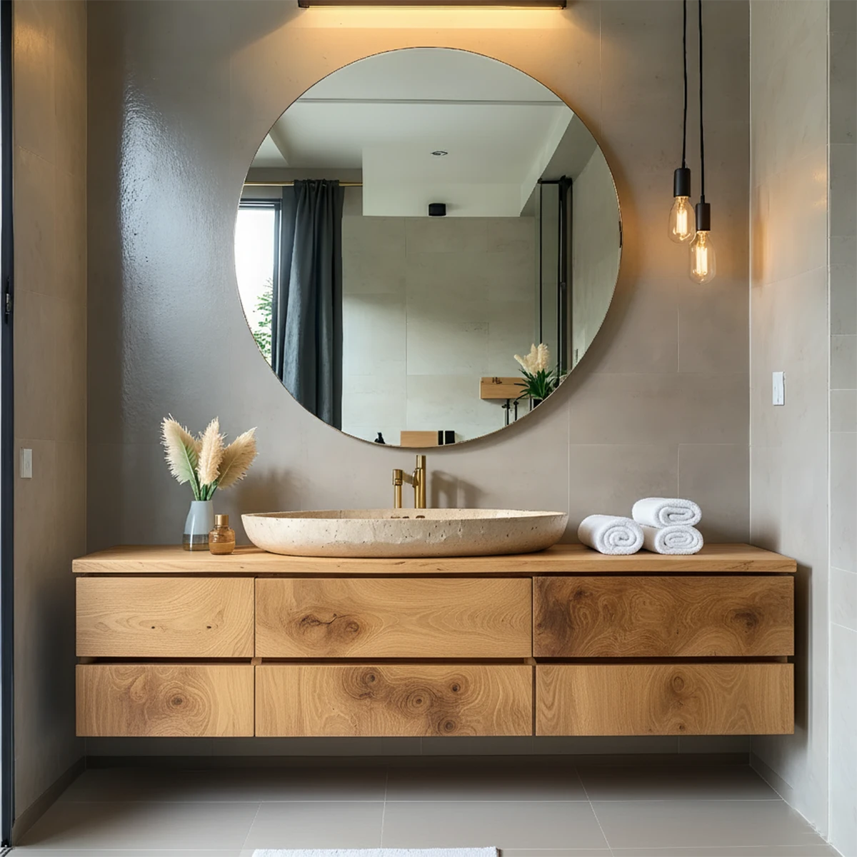 Floating Solid Wood Bathroom Vanity with Modern Storage - Rustira