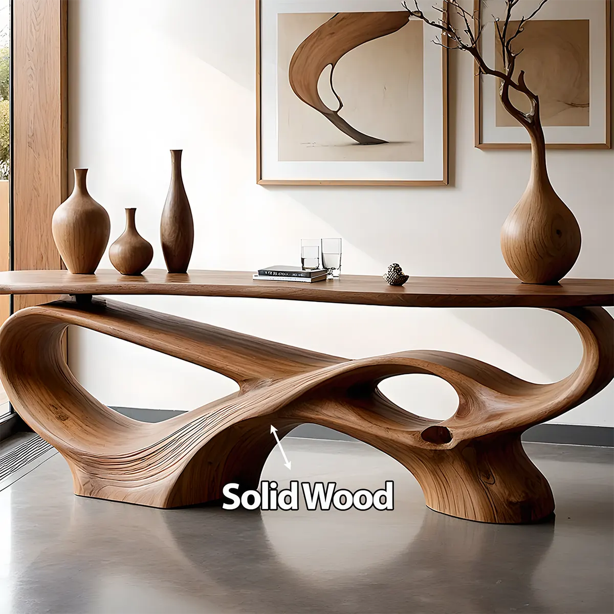 Flow Arc Walnut Console Table – Handcrafted Modern Design - Rustira