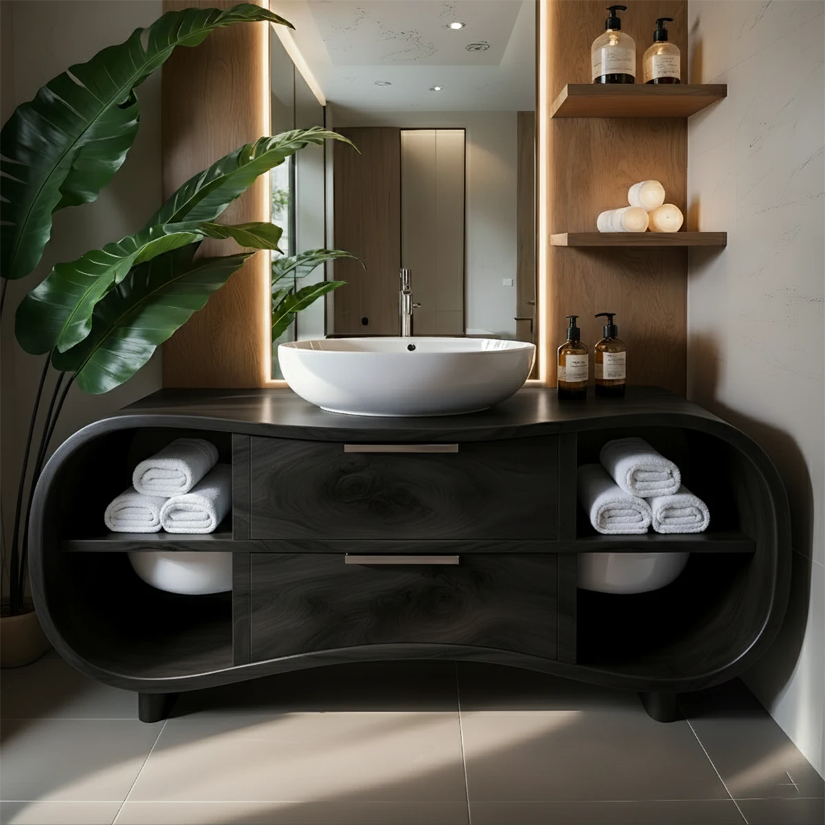 Flowline Bathroom Vanity – Natural Solid Wood Contemporary - Rustira