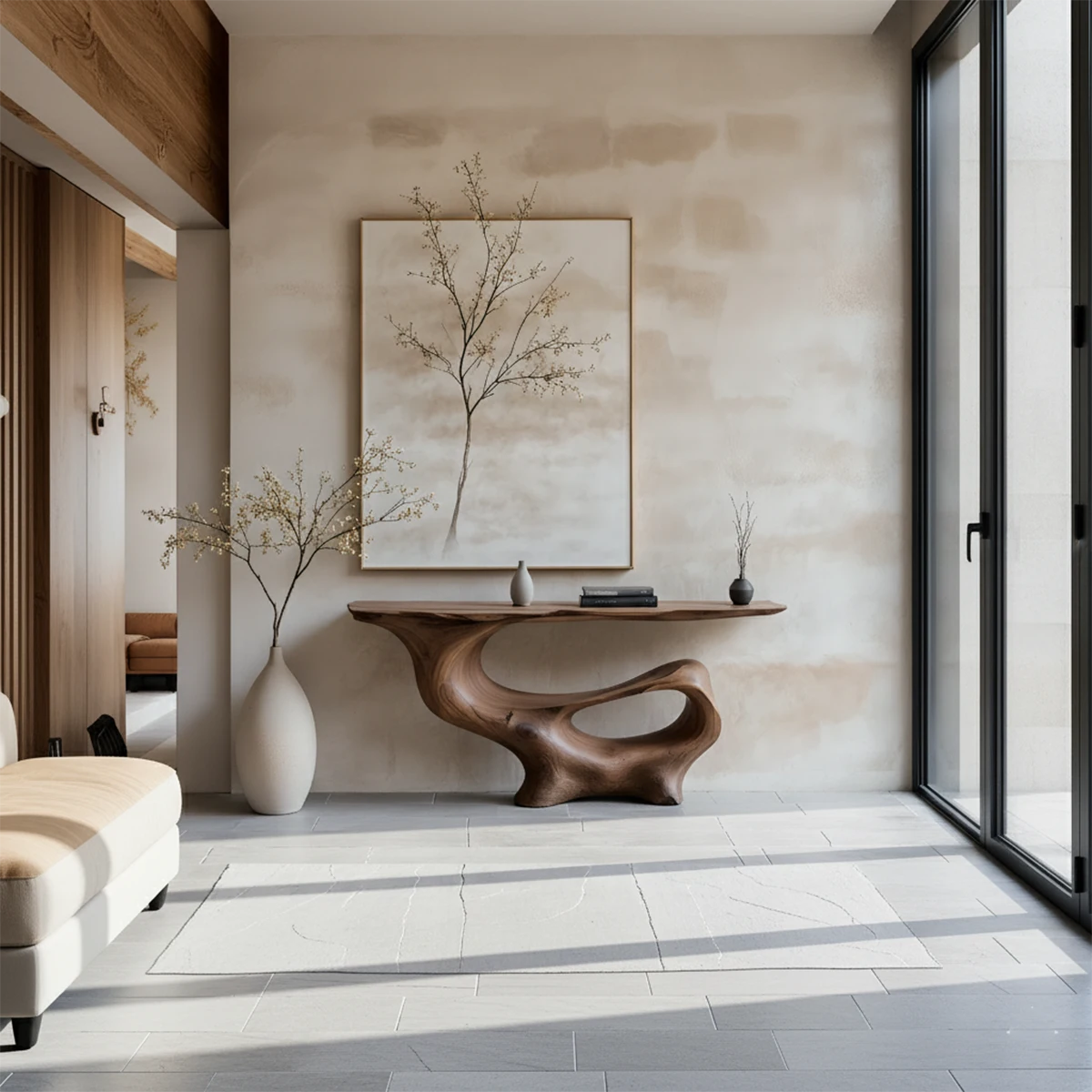 Fluid Sculpted Solid Wood Console Table — Organic Luxury Entryway Art Piece - Rustira