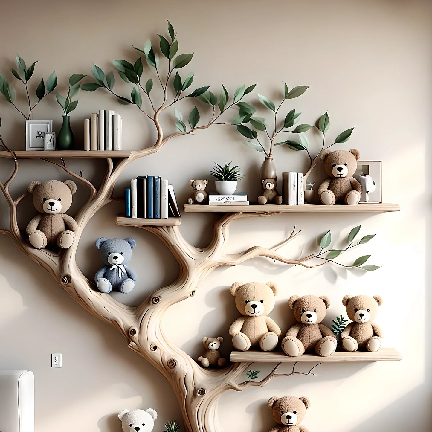 Green tree-style bookshelf for children's room space - Exquisite wooden furniture