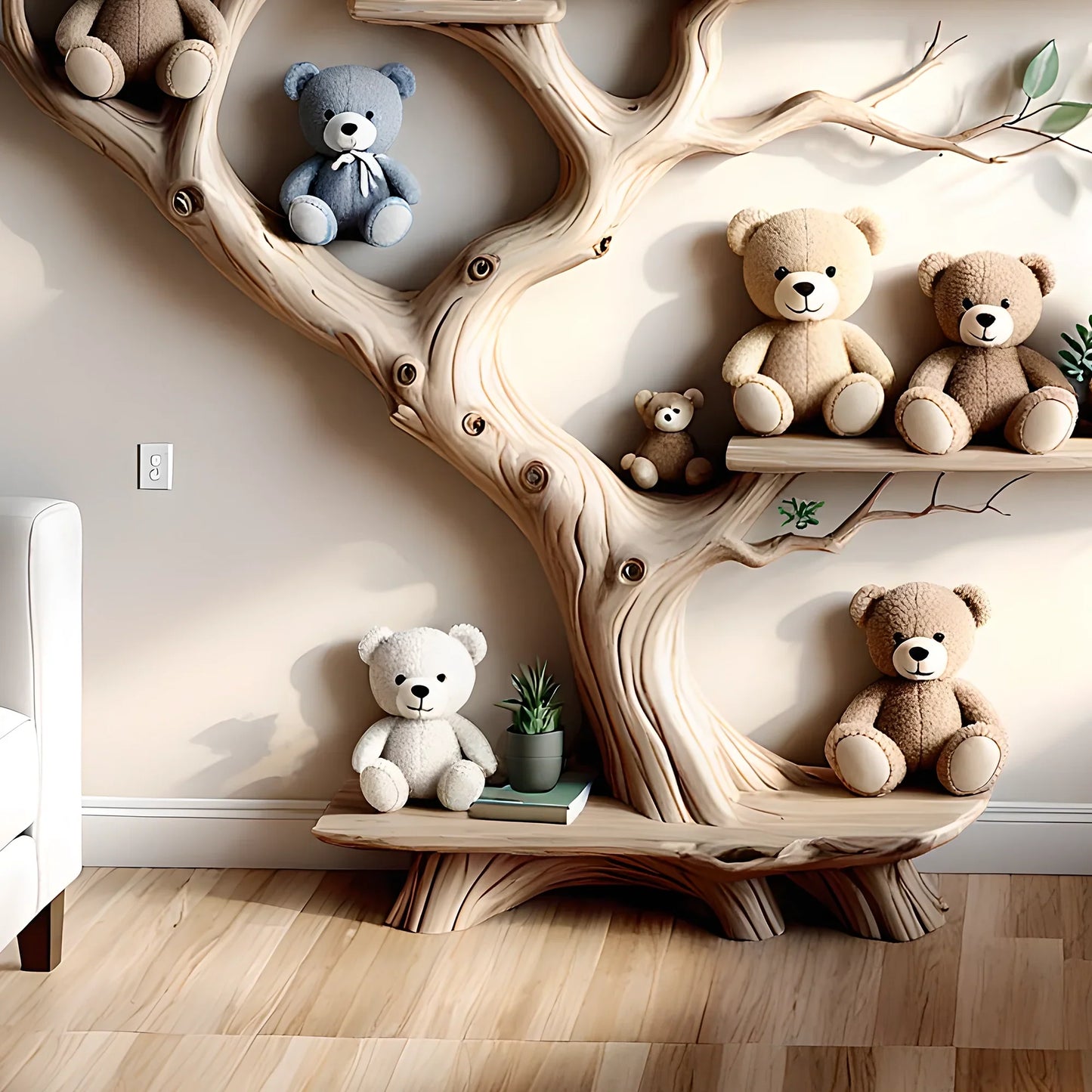 Green tree-style bookshelf for children's room space - Exquisite wooden furniture