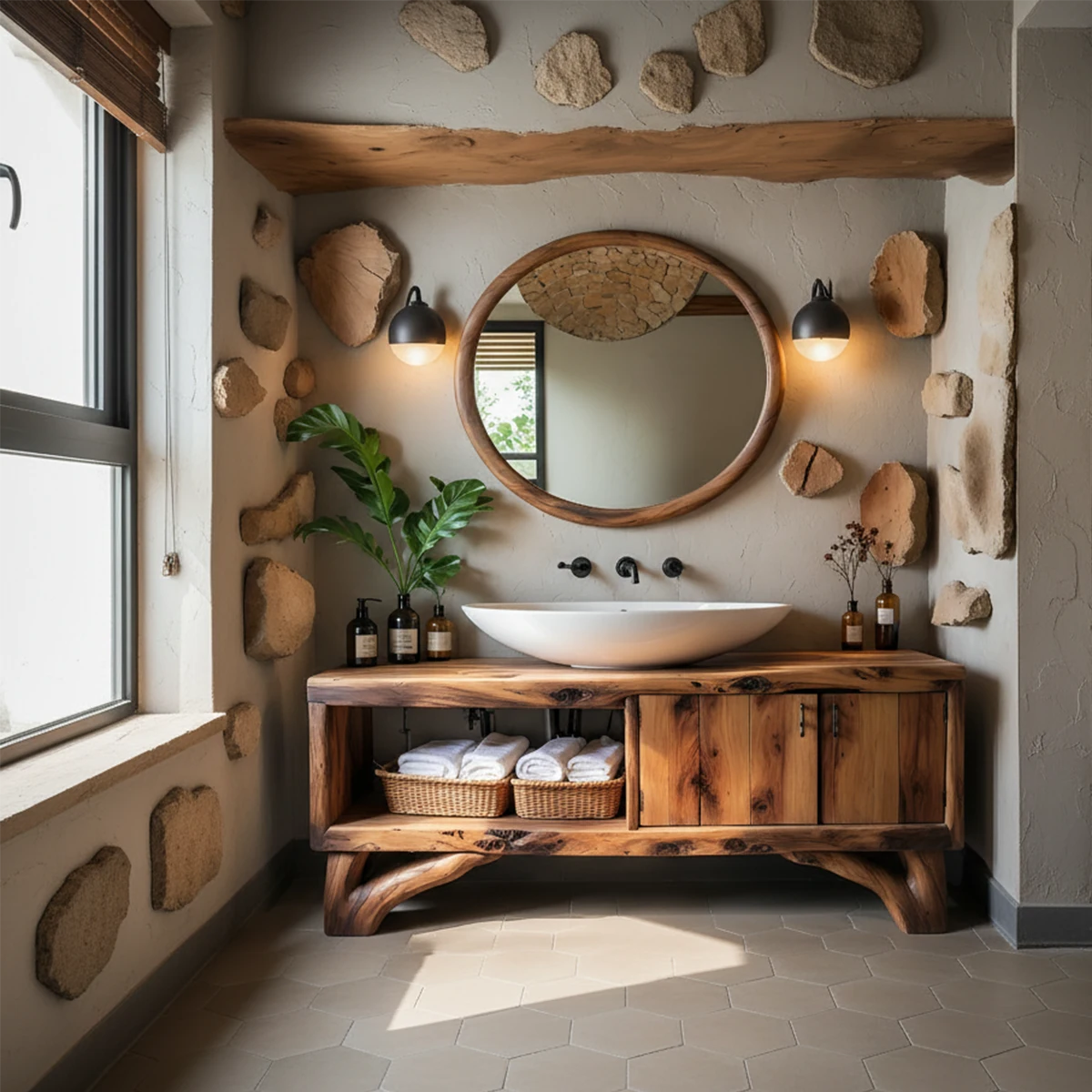 Handcrafted Live-Edge Rustic Solid Wood Bathroom Vanity - Rustira