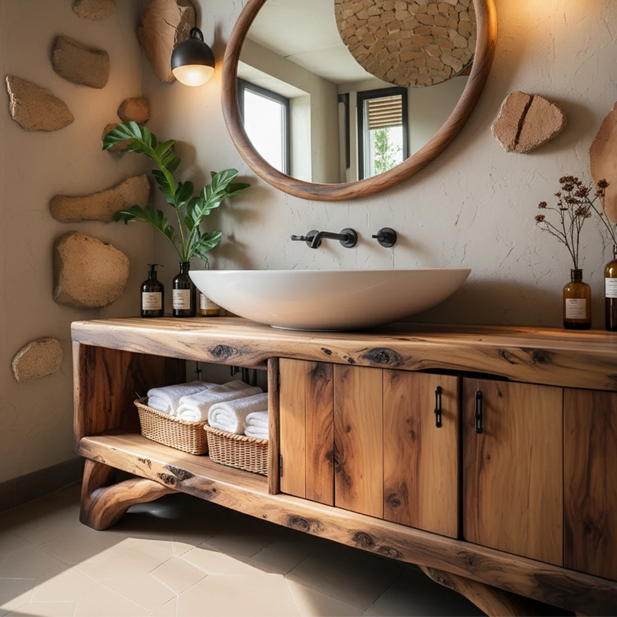 Handcrafted Live-Edge Rustic Solid Wood Bathroom Vanity - Rustira