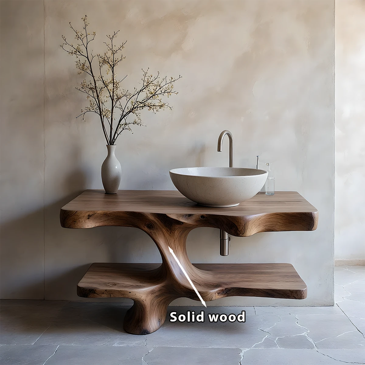 Handcrafted Solid Wood Vanity with Organic Branch Form - Rustira