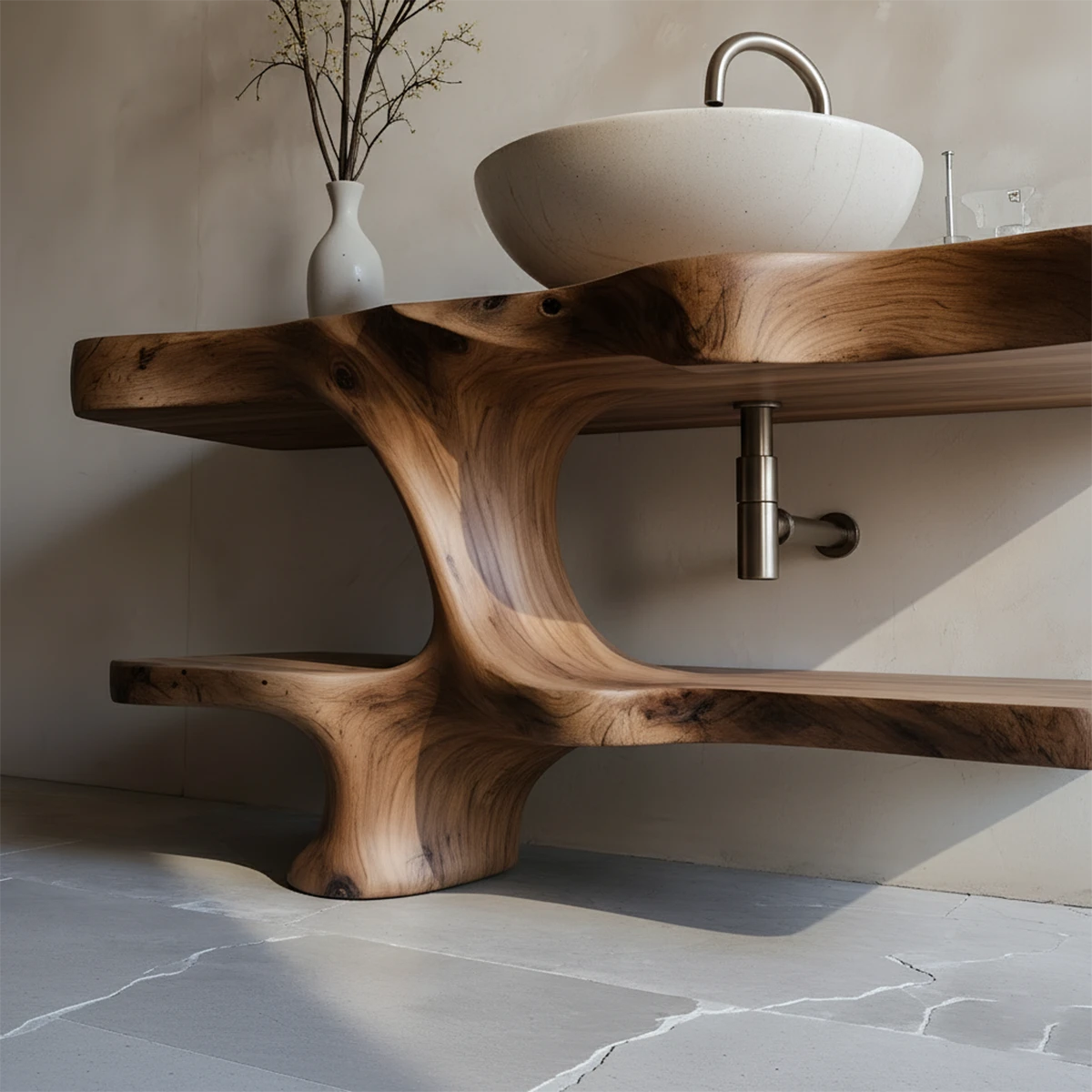 Handcrafted Solid Wood Vanity with Organic Branch Form - Rustira