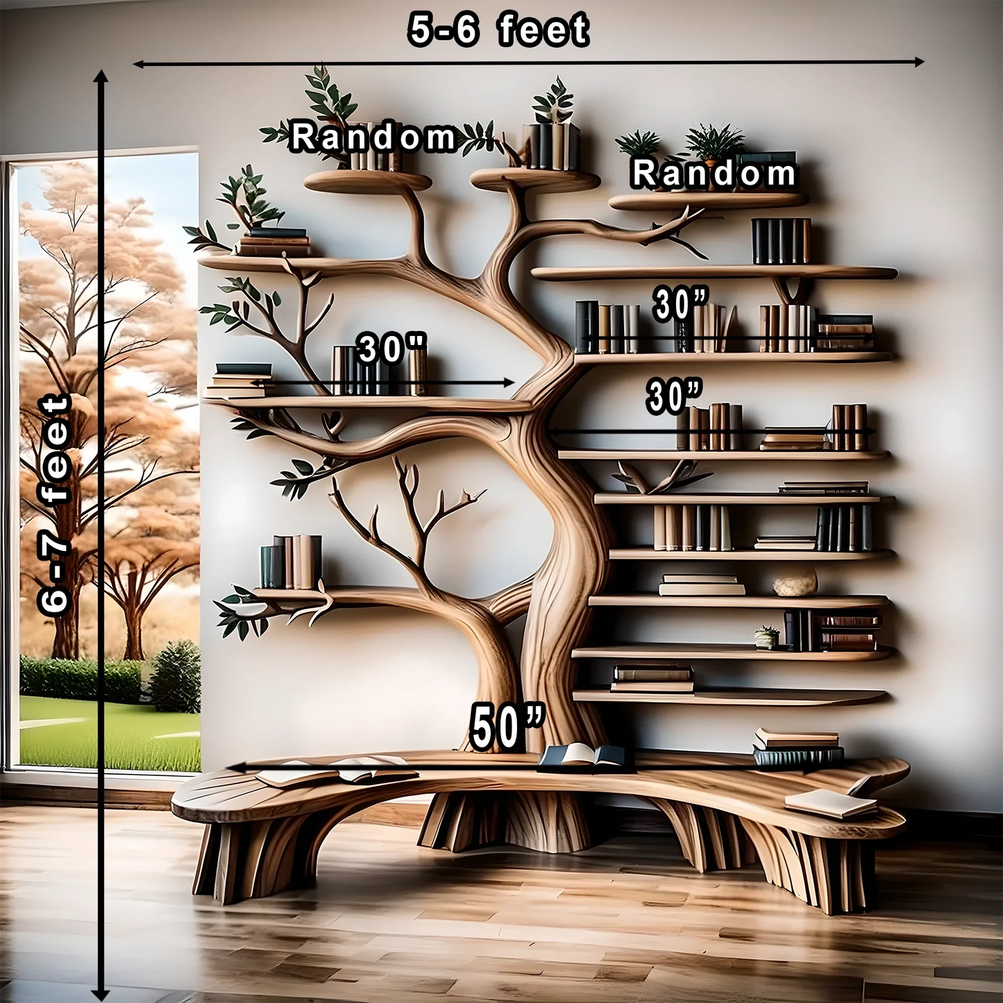 Handcrafted tree-shaped bookshelf combined with multifunctional reading stand