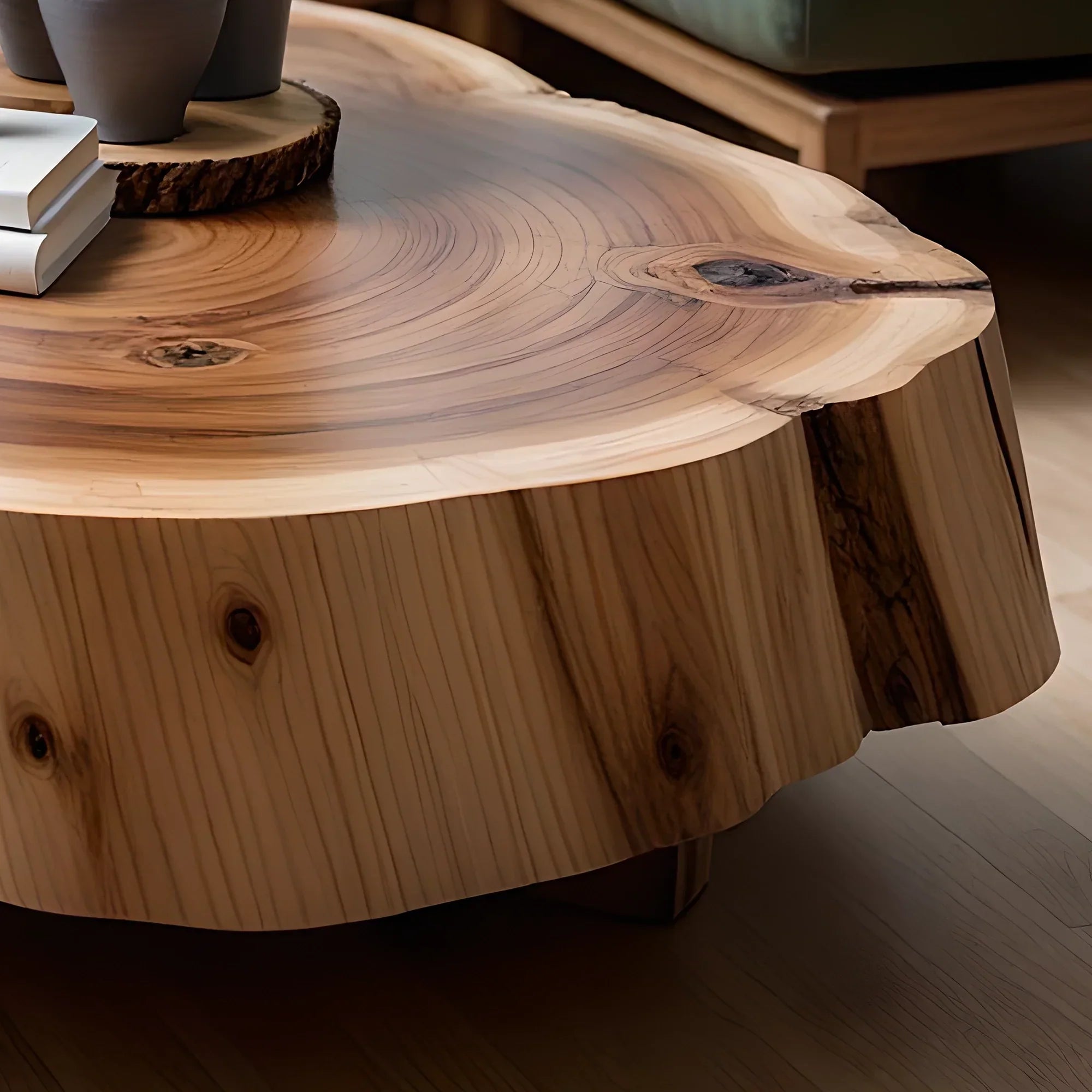 Handmade Round Coffee Table Solid Wood Coffee Table Handmade Rustic Decor Sustainable Furniture